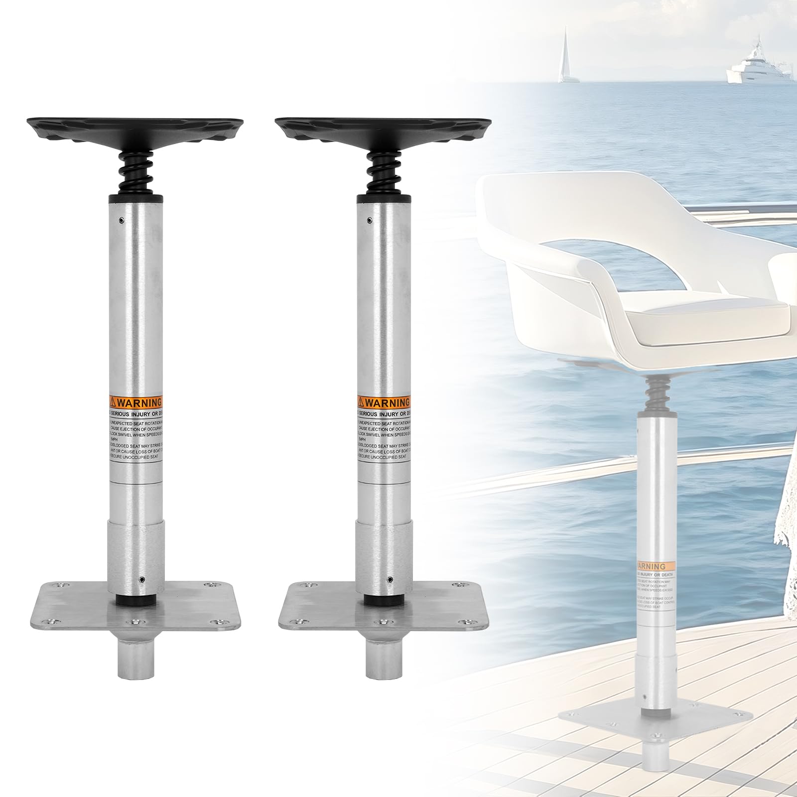 Paquete de 2 piezas de montaje de base de pedestal para asiento de barco con placa de pedestal de base marina de 7 x 7 pulgadas, poste de asiento giratorio de barco de 3/4 pulgadas, kit de asiento de