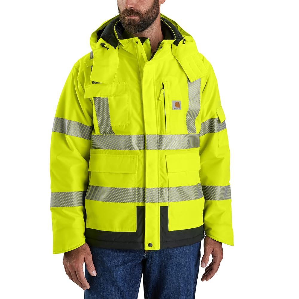 Carhartt High-Visibility Men's Waterproof Loose Fit Jacket, Heavyweight Insulated Class 3, Brite Lime, M, Brite Lime, M