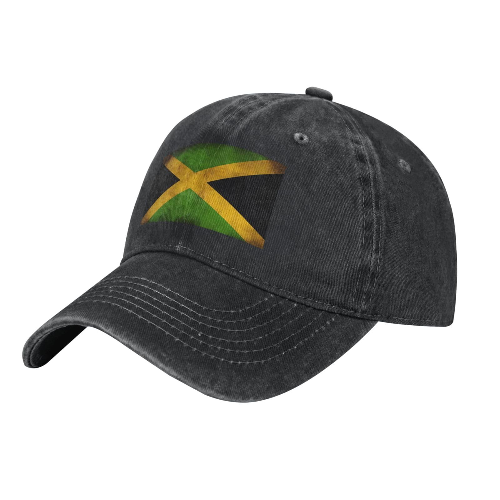 Gpkgsigt Black Old Jamaican Flag Printing Washed Cowboy Baseball Cap for Adults - Stylish and Breathable Hat, Black, One size
