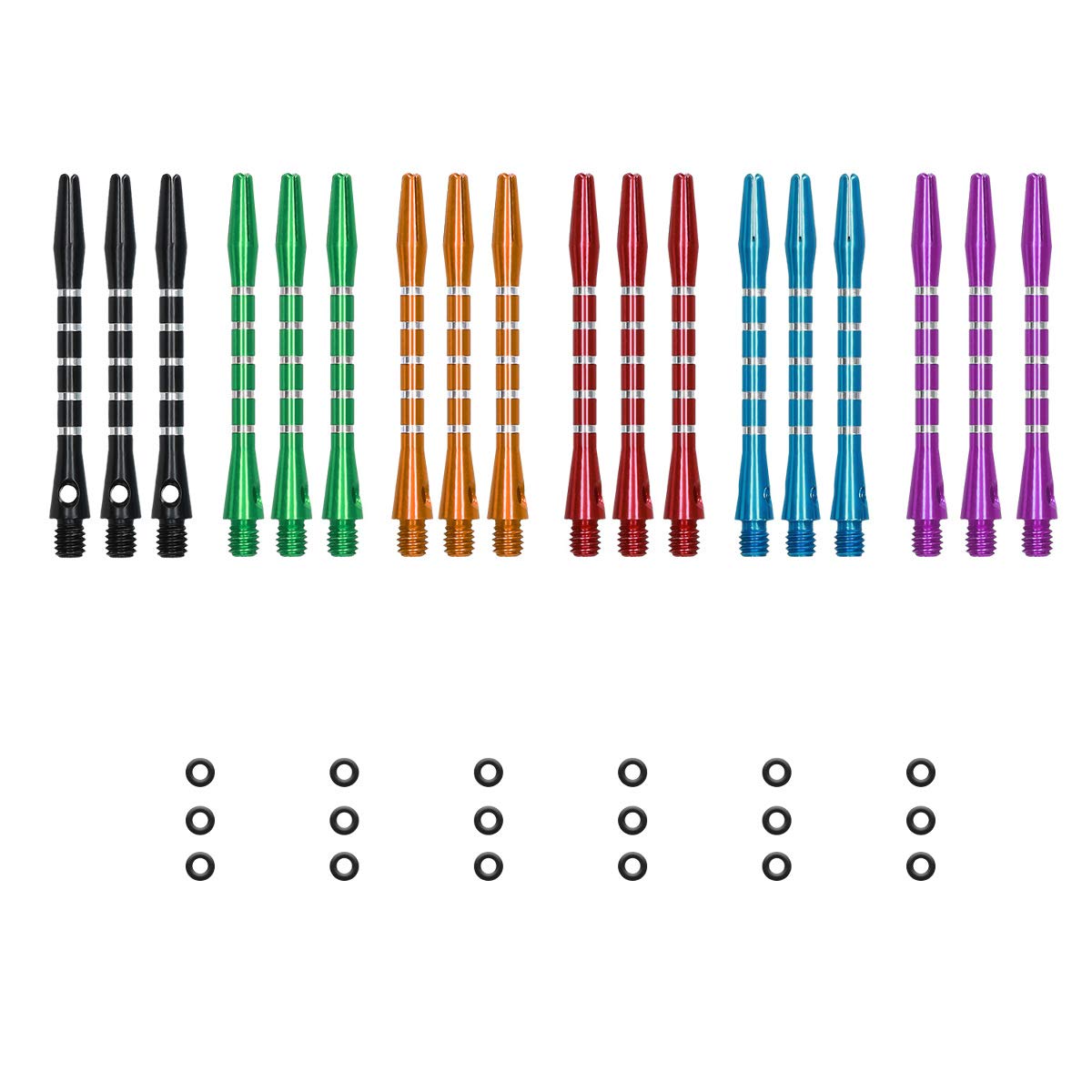 kwmobile Set de Varillas para Dardos - Varas de dardo de aleación de Aluminio - Flechas 2BA con Anillo y Goma incluida - 3 de Cada Color 48 MM