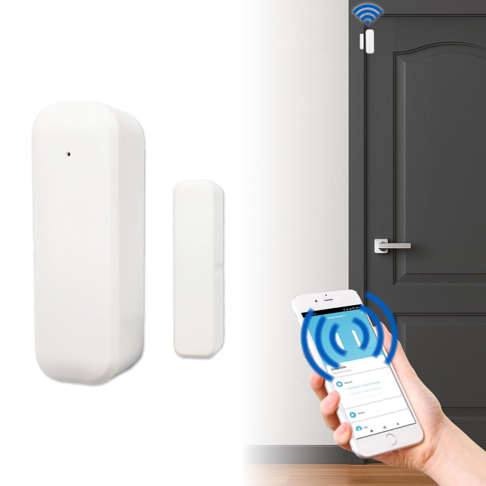 LED ATOMANT Sensor Apertura Puerta WiFi y Ventana Inteligente con Aviso movil, Detector Puerta Abierta Compatible con Alexa y Google Home