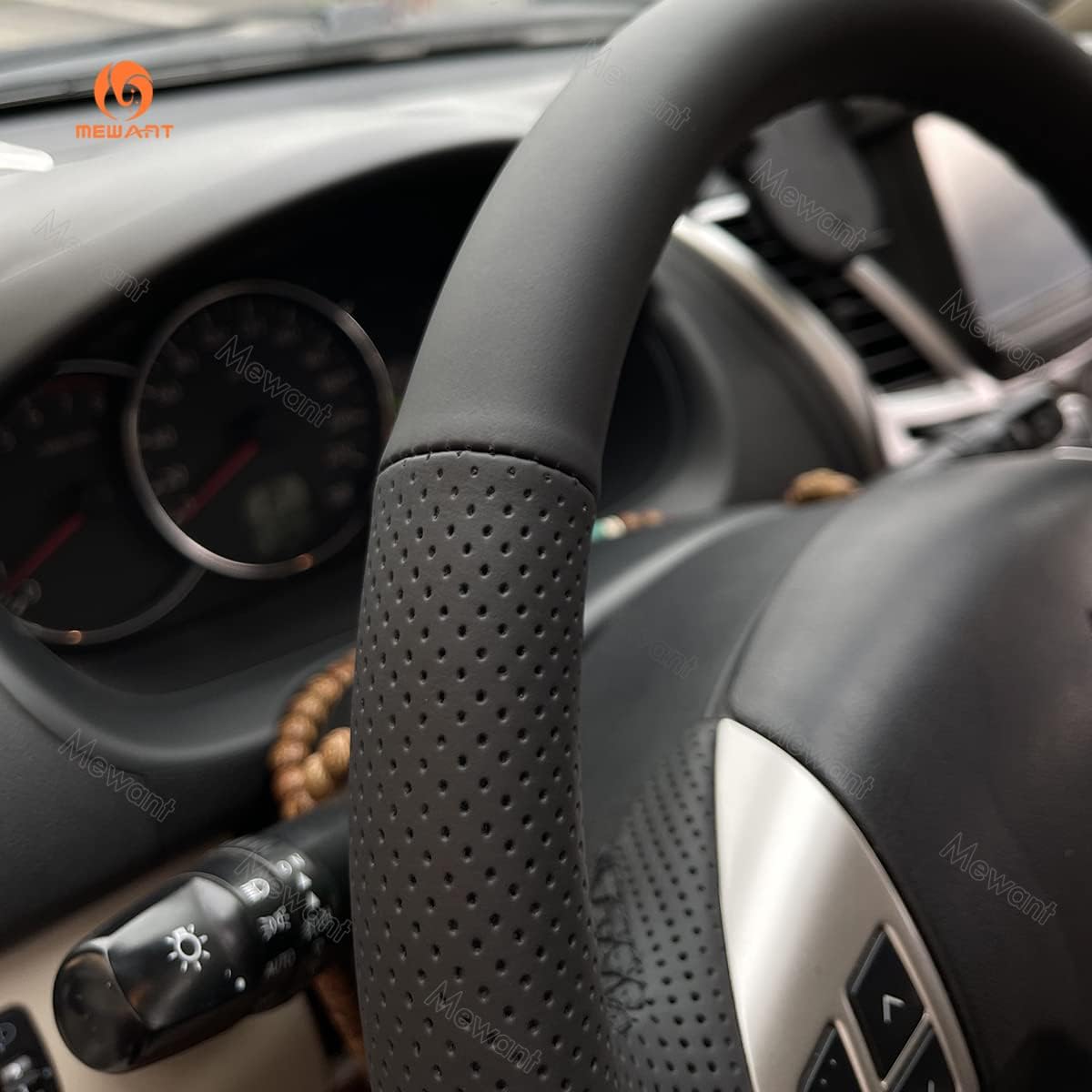MEWANT PU Leather Hand Stitched Car Steering Wheel Cover for Mitsubishi ASX 2010-2013 / Colt / L200 / Lancer 9 IX/Outlander 2007-2013 / Peugeot 4007 2007-2010 / iOn/Citroen C-Crosser 2008-2011