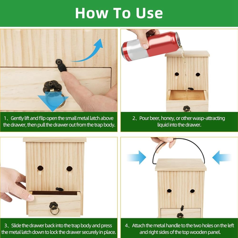 Piège à Abeilles Charpentières Piège à Guêpes Écologique Piège à Abeilles en Bois pour Extérieur