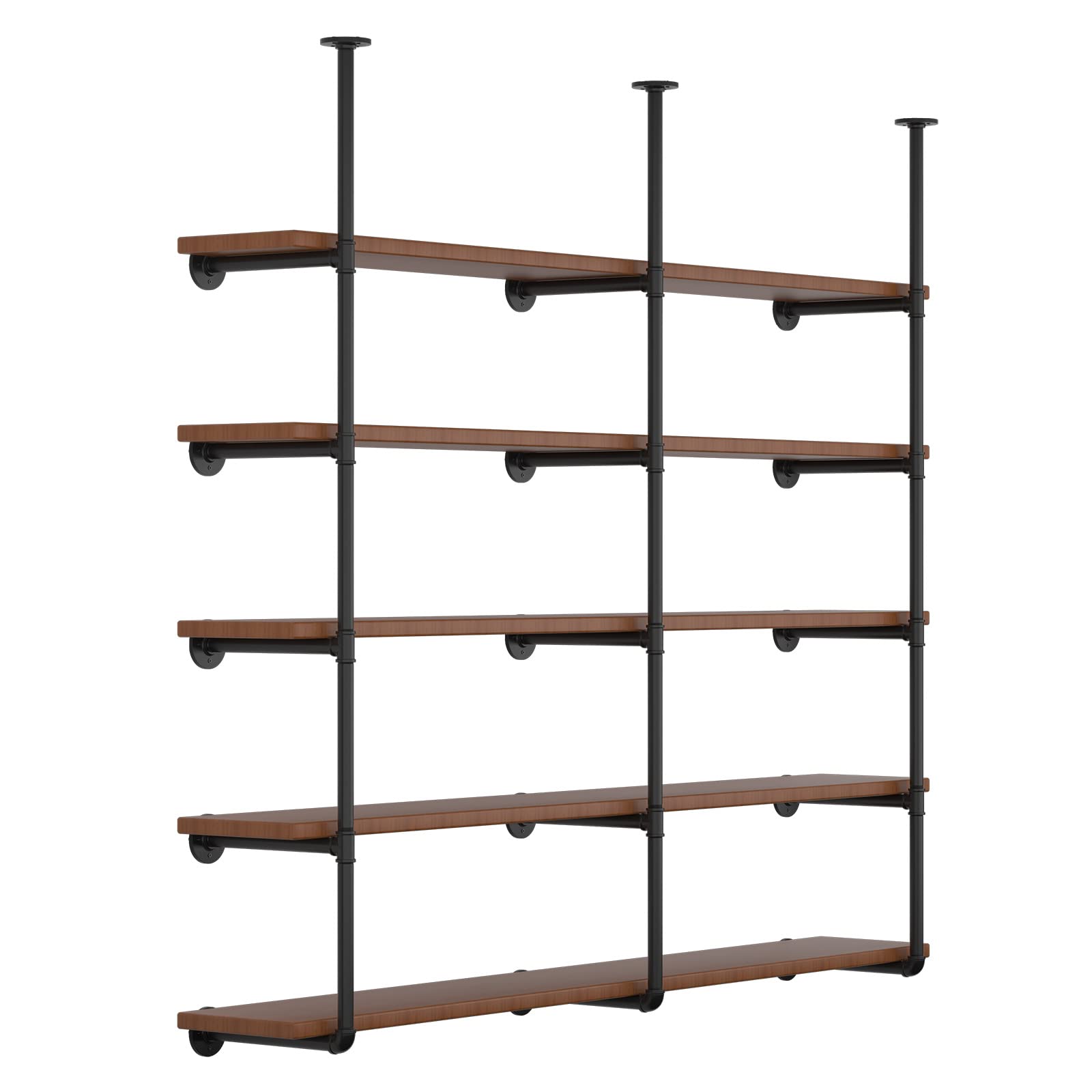 Mutclord Industrial Iron Pipe Shelving Brackets, Farmhouse Wall Mounted DIY Pipe Shelves for Kitchen,Living Room Decor and Bar Shelving (3 Pcs 5 Tiers)