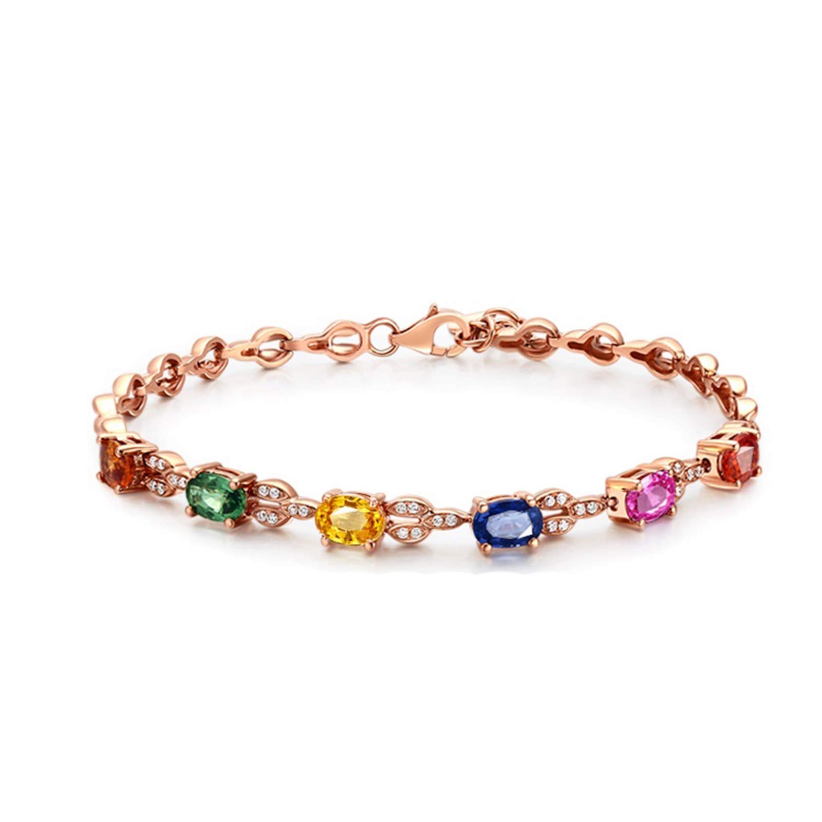 ZH1YFD Pulseras para Mujer Oro Rosa de 18 Quilates, Eslabón de Barra con Zafiro Multicolor Pulsera de Cadena de 3,6 Quilates Mujer 16+3CM