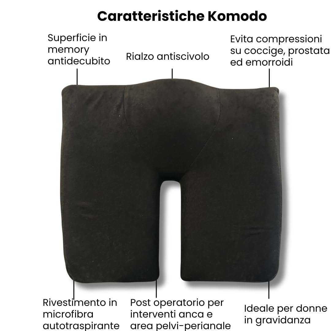 Rubytech Cuscino antidecubito Komodo. Puoi usarlo come cuscino antidecubito per sedia a rotella, cuscino emorroidi, cuscino prostata, cuscino gravidanza. Cuscino memory form con rialzo antiscivolo.