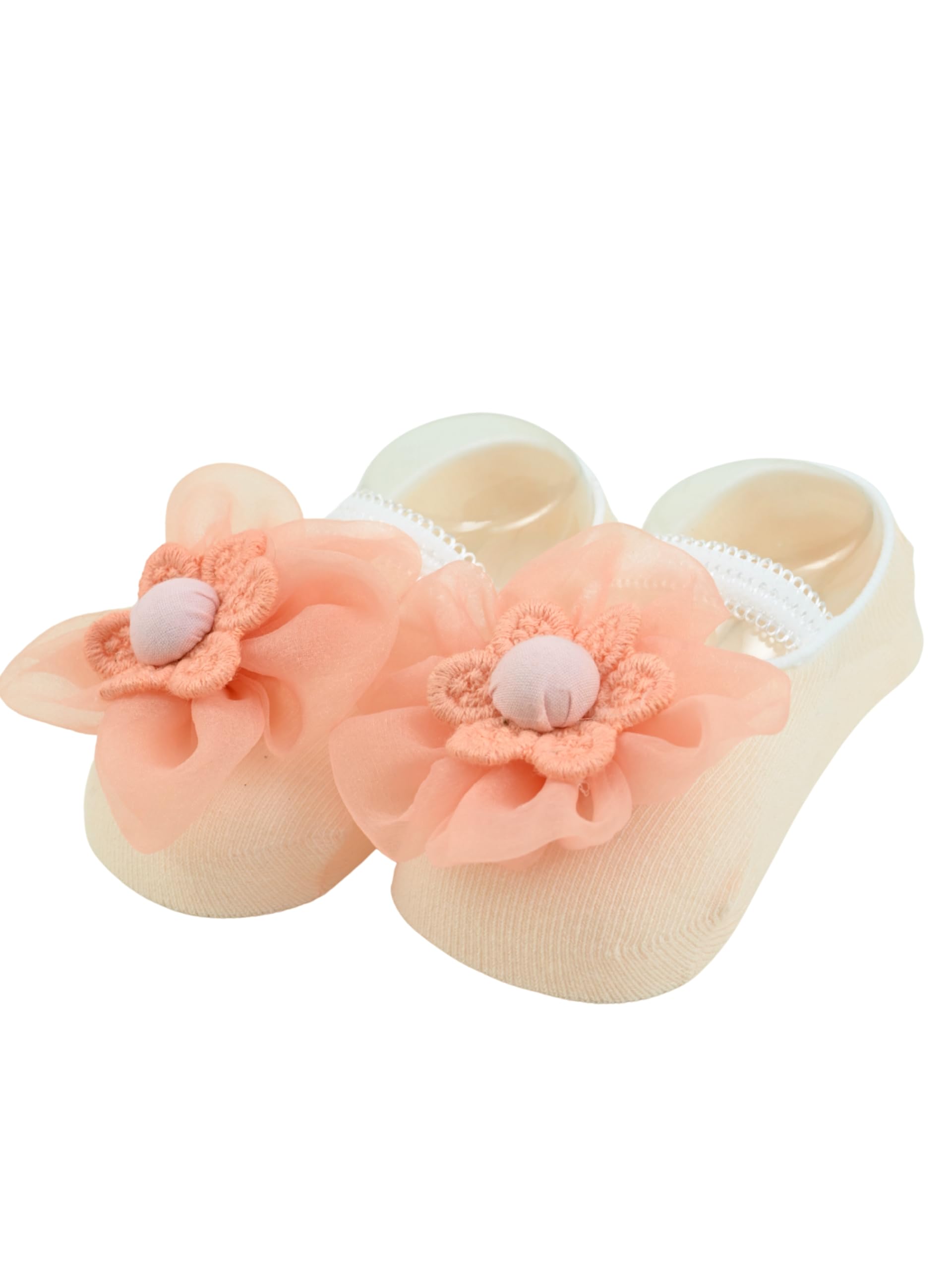 Yellow Bee Girl's Elegant Baby Socks with Flower Charm- Orange 3