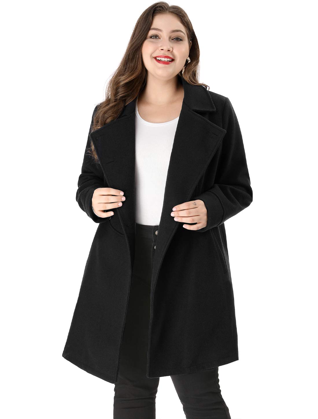 Agnes Orinda Womens Plus Size Coat A-Line Peter Pan Collar Double Breasted Fall Winter Peacoat