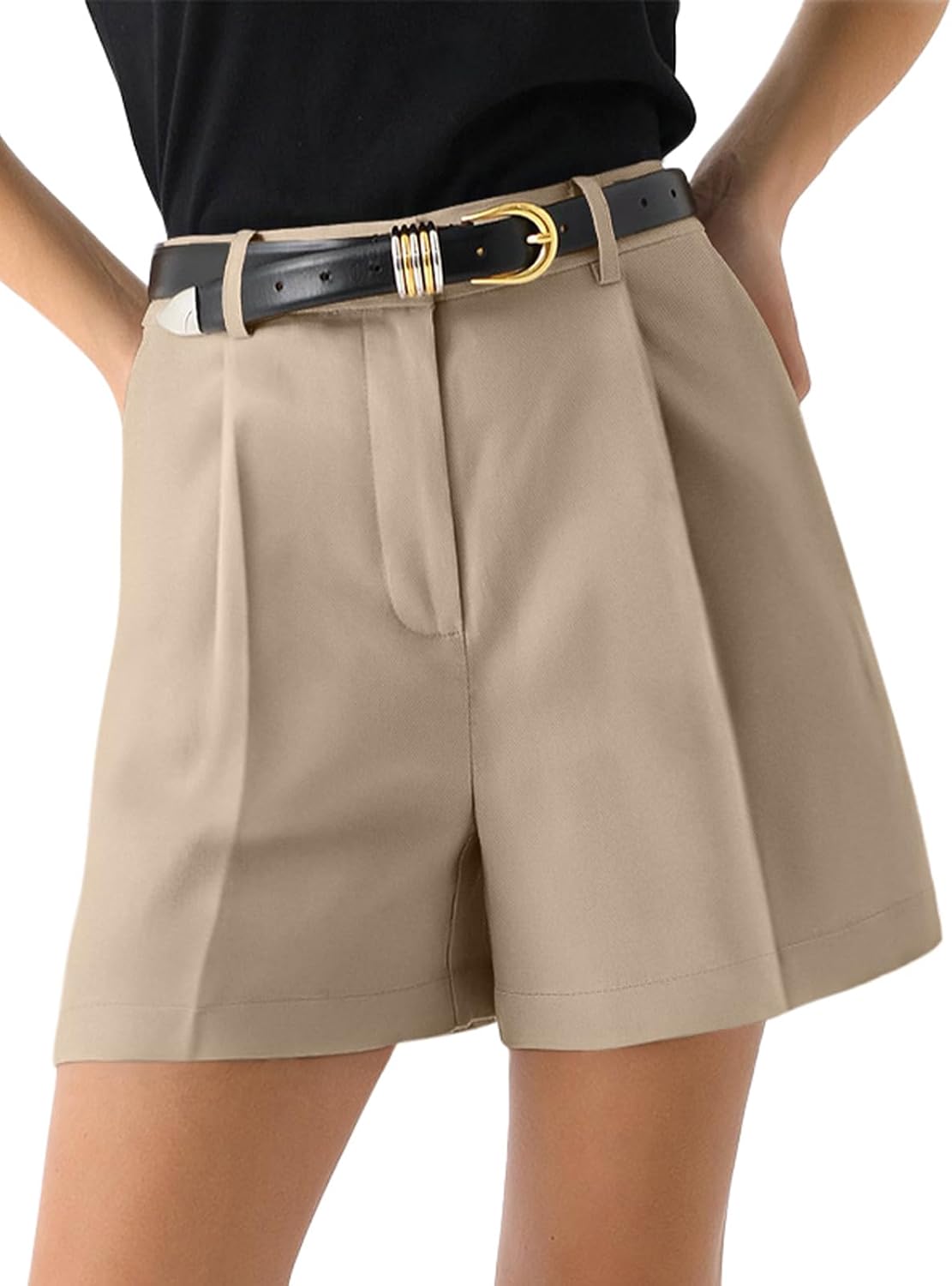 NIMIN Womens Shorts Dressy High Waisted Wide Leg Tailored Shorts Pleated Business Casual Work Trouser Shorts Without Belts - Image 6