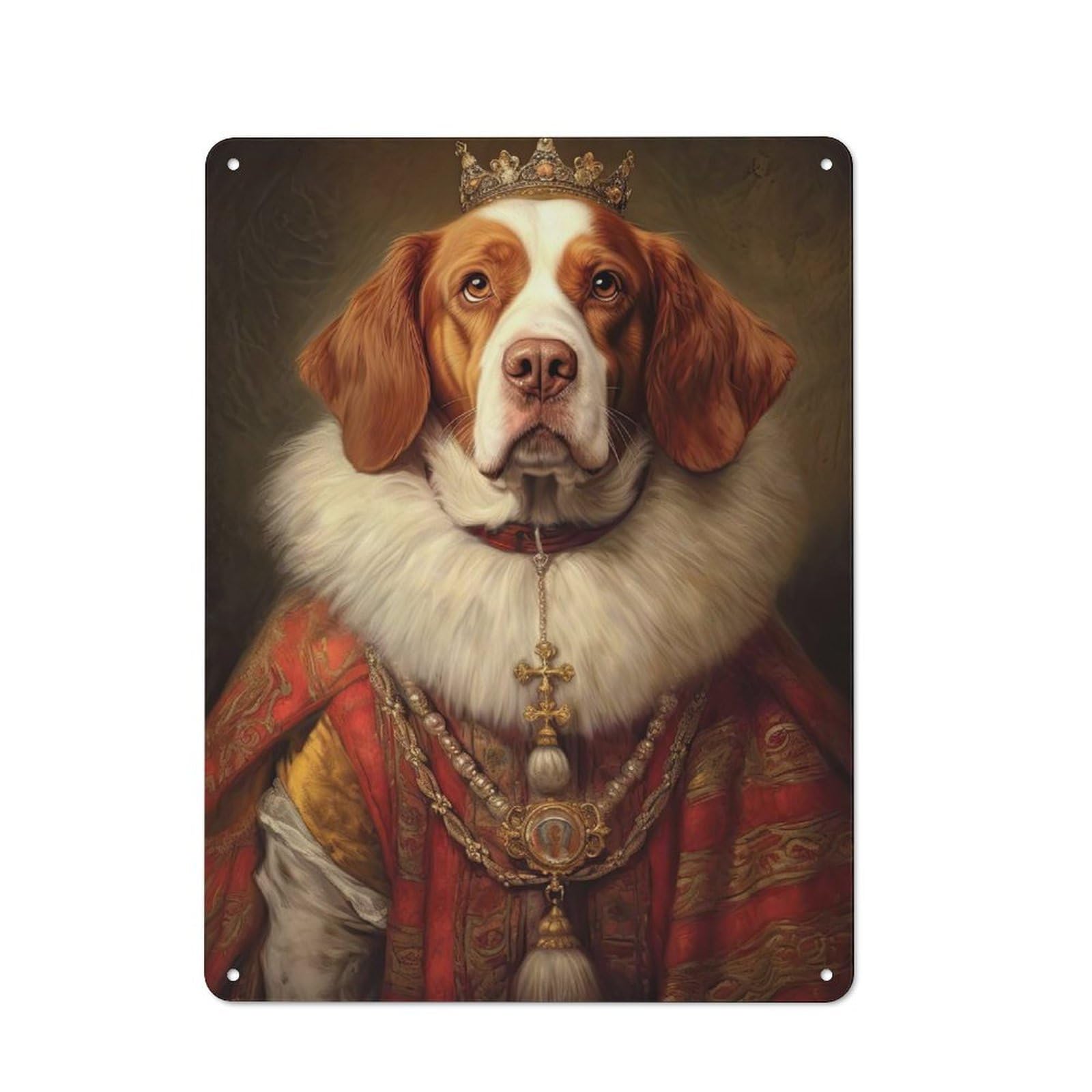Junmoney Style-22 Metal Wall Sign With Brittany Spaniel The King Design 40X30cm, Loft Style Studio Wall Art For Flat, Bar, Studio Or Gallery Wall