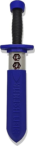 MunnyGrubbers - Soporte para dados de daga de espada - (azul profundo) - (Juego de 7 dados D20 al azar incluido) - Almacenamiento de dados