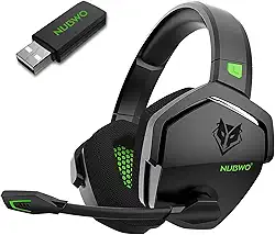 NUBWO Fone de ouvido G06 para jogos sem fio duplo com microfone para PS5, PS4, PC - Áudio de baixa latência de 23 ms - 100 horas de reprodução - Drivers de 50 mm (preto e verde)