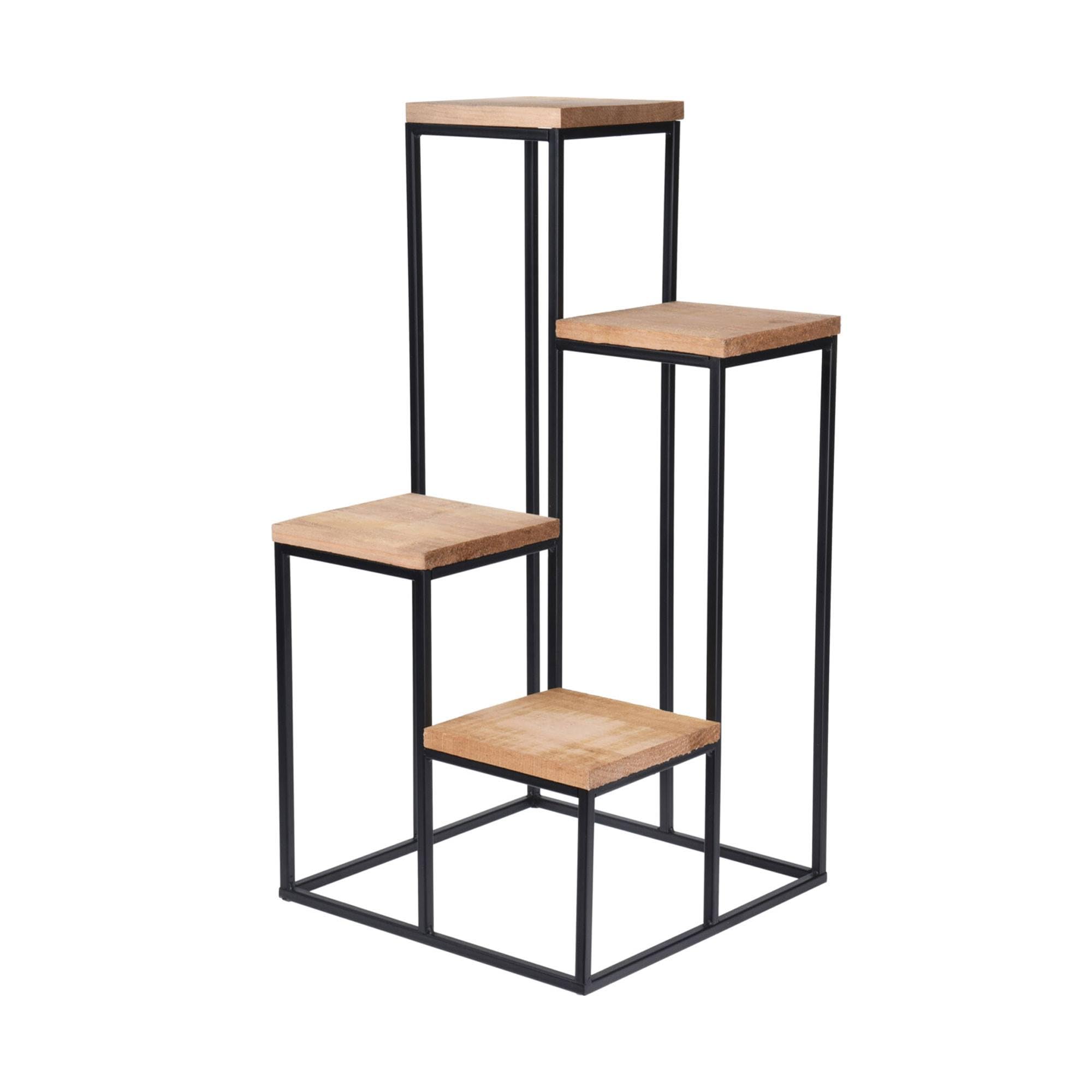Well Home Étagère vase en métal avec 4 étagères en bois 34 x 34 x 76 cm