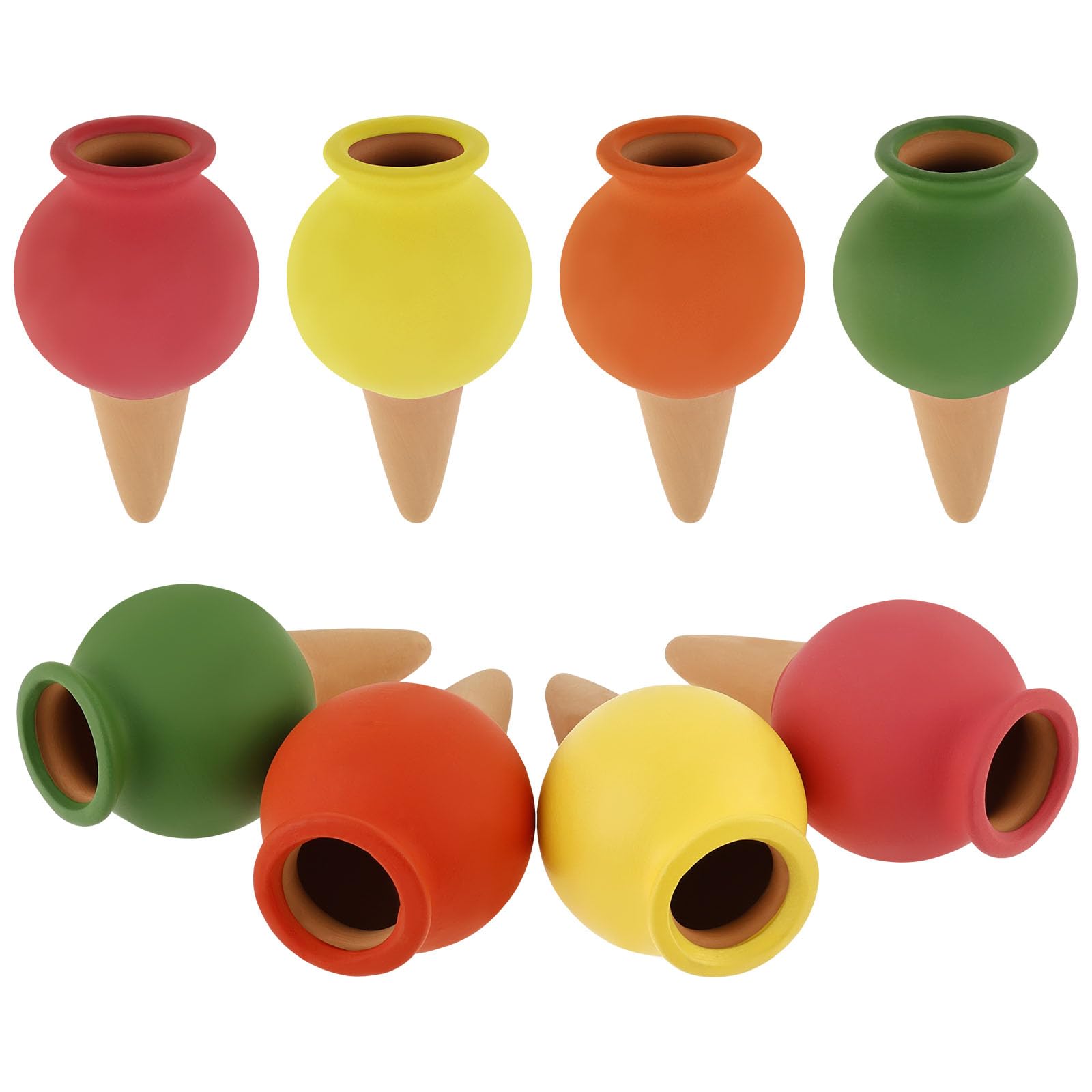 Lot de 8 piquets d'arrosage automatique en terre cuite pour plantes à libération lente - Globes d'arrosage en argile pour intérieur et extérieur - Humidité 3 à 5 jours - 6,5 x 11,5 cm