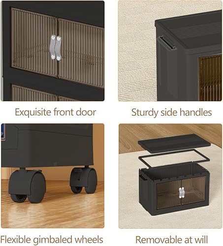 Miniatura 6 de Contenedores de almacenamiento apilables, contenedores de almacenamiento de plástico con tapa y ruedas, contenedores de almacenamiento plegables con