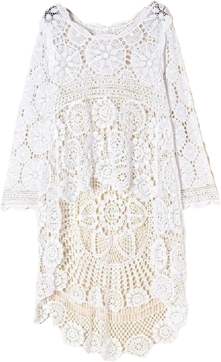 Women Crochet Beach Cover Ups Hollow Out Irregular Beach Knitted Dress Sweater