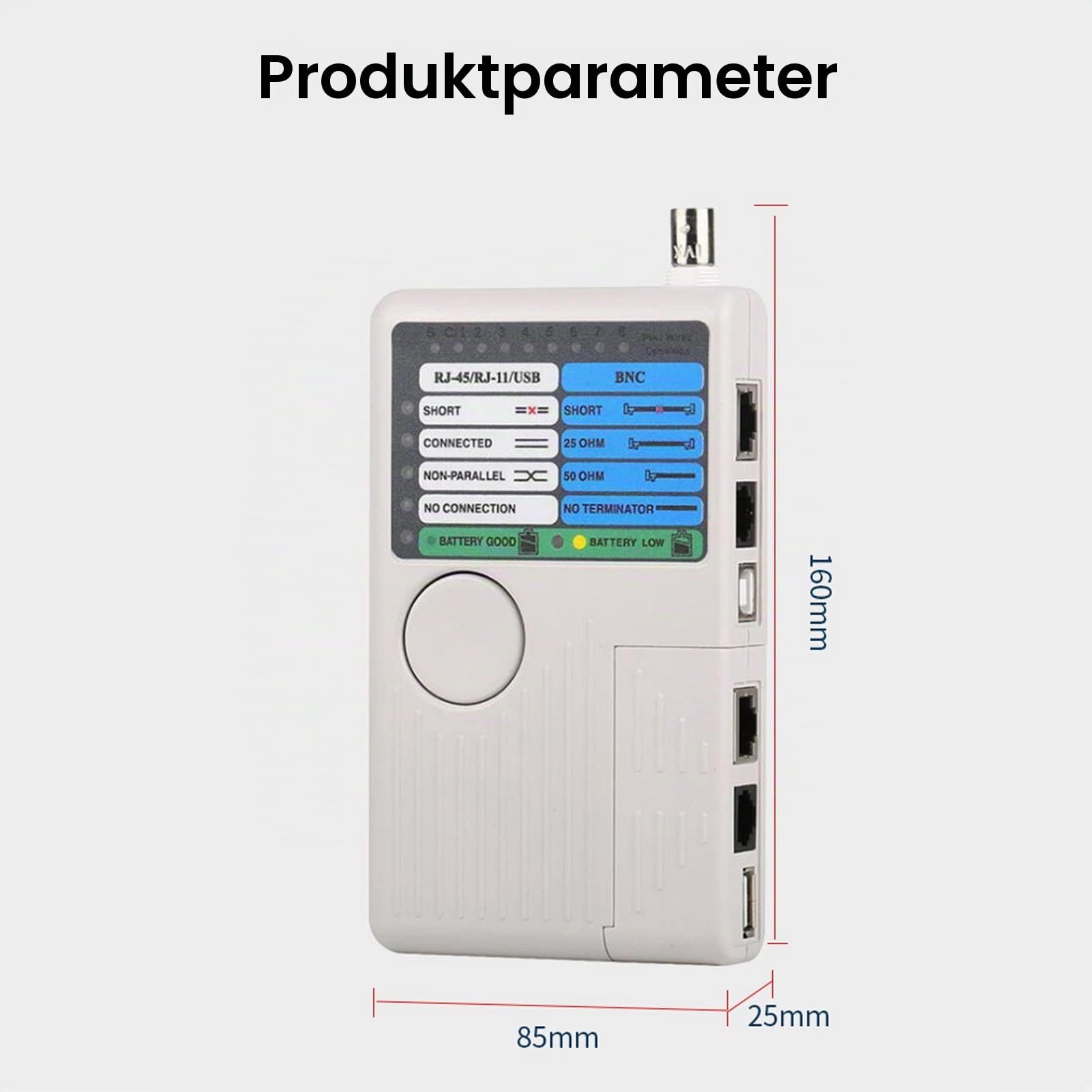 Netzwerktester, RJ11 RJ45 Messgerät USB BNC 4-in-1 tragbares LAN Netzwerk Kabeltester Fernbedienung Leitungstester für UTP STP Kabel Tracker