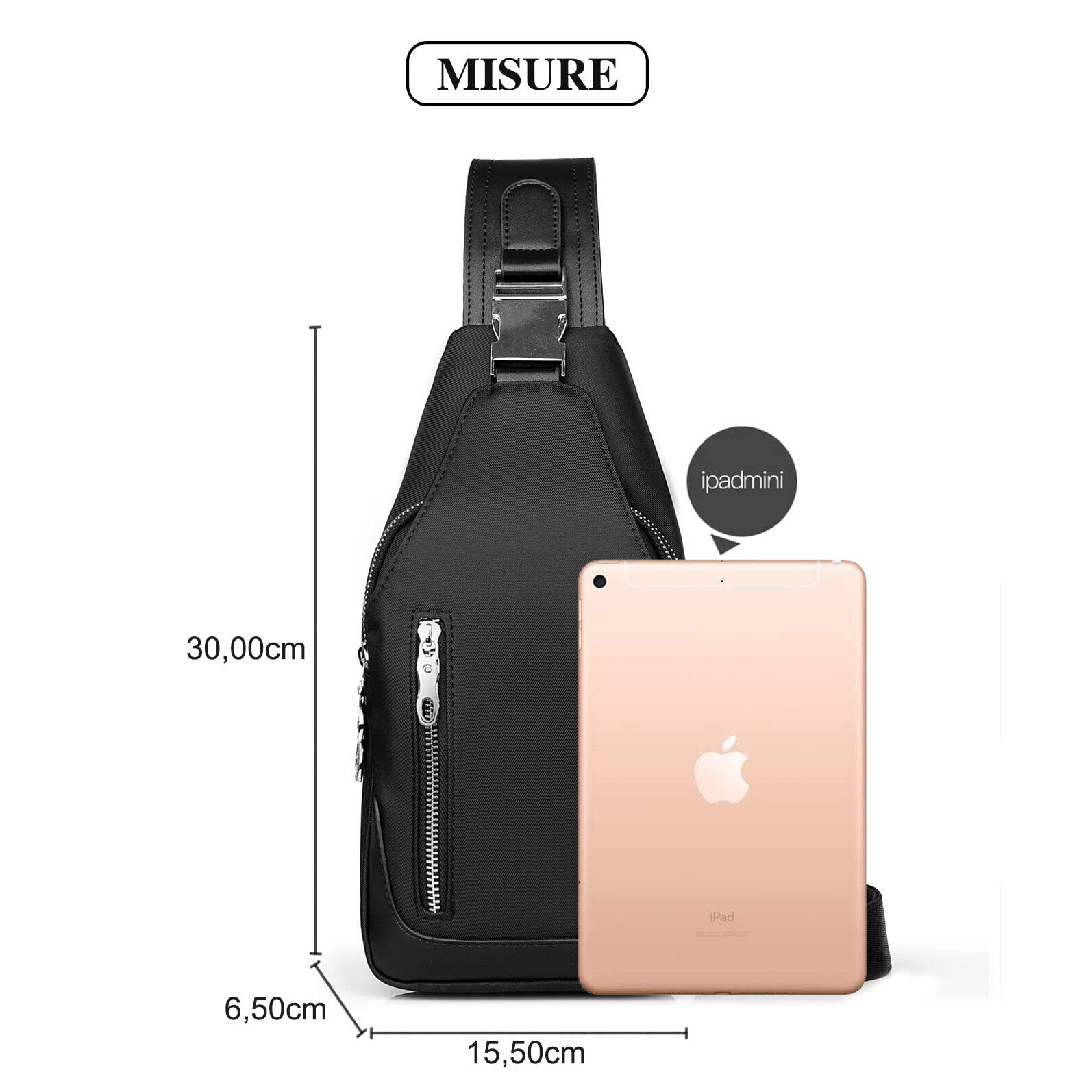 Mixroom - Monospalla Uomo Borsa Marsupio zaino zainetto borsello a tracolla petto USB Z27