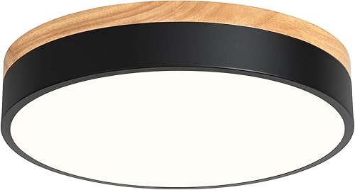 Miniatura 1 de Yiisem Lámpara de techo LED de madera regulable, 5CCT 2700K-6000K moderna negra cerca del techo, lámpara de techo redonda minimalista para