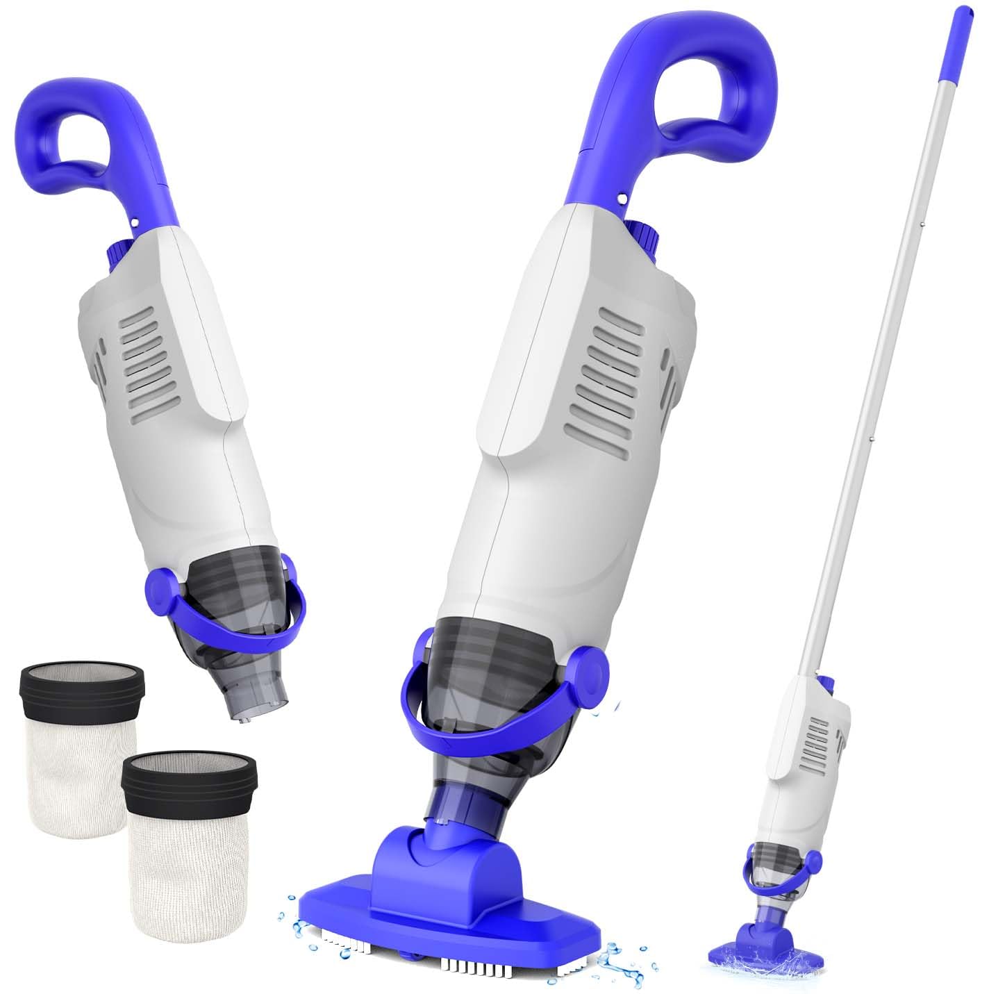 Cordless Pool Vacuum for Above Ground Pool, 60W Rechargeable Handheld Pool Vacuum Cleaner with Pole & 18GPM Suction, Spa Vacuum for Hot Tub, Above Ground/Inground Pools