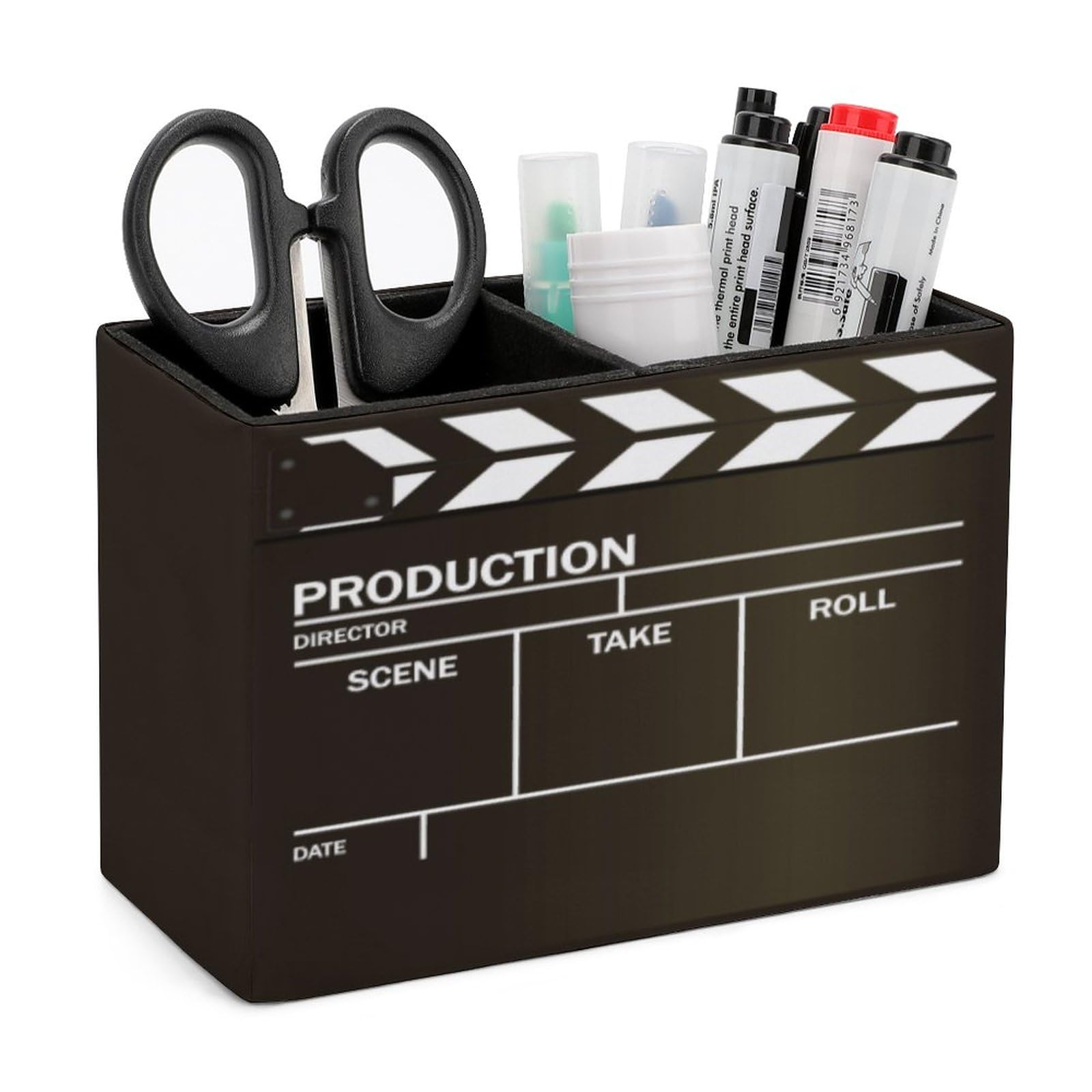 Movie Clapper Board Pen Holder for Desk PU Pencil Cup Desktop Organizer Case for Home Office
