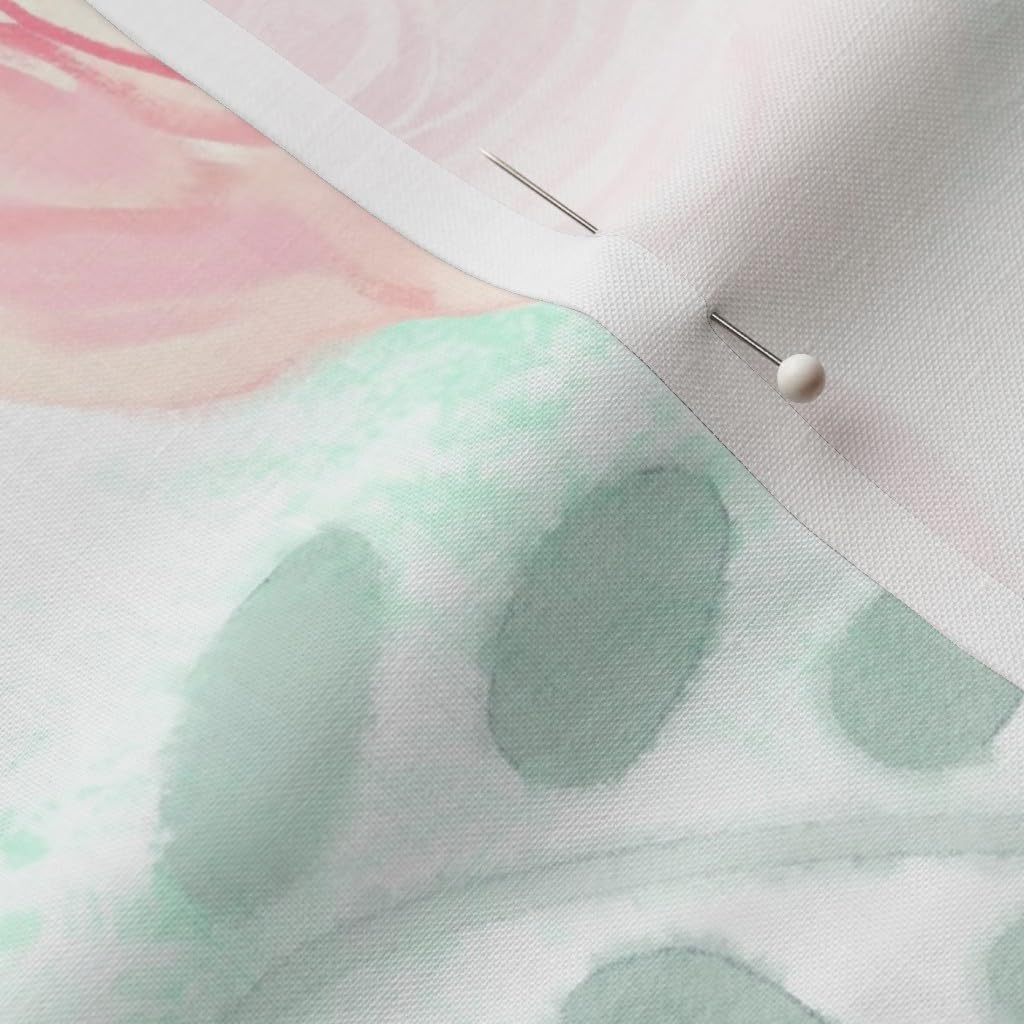 Spoonflower Fabric - Roses Flowers Floral Pink Birds Green Feminine Romantic Victorian Printed on Petal Signature Cotton Fabric by The Yard - Sewing Quilting Apparel Crafts Decor