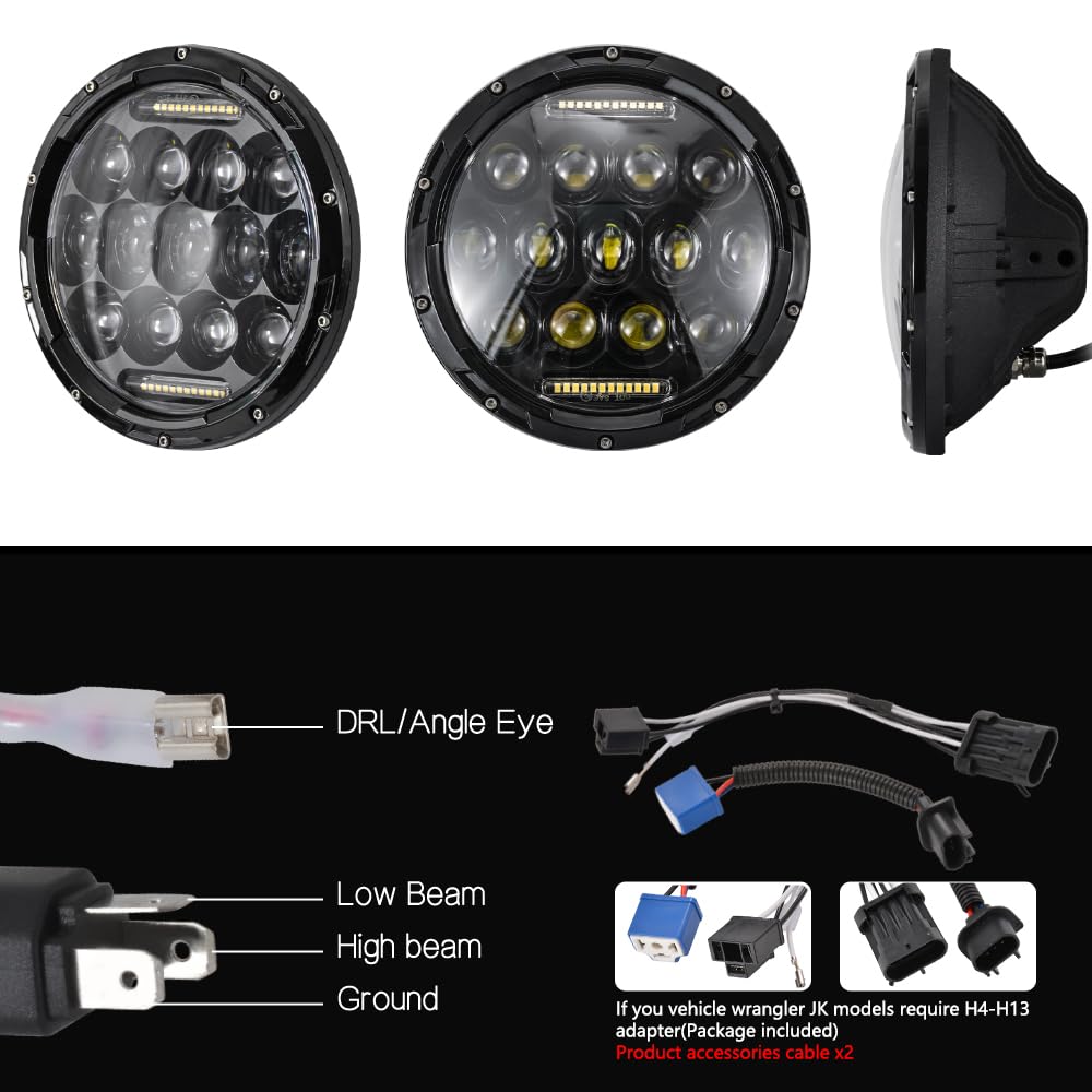 DREAMIZER 7 pollici Faro Led Moto Omologato con DRL Bianco Angel Eye Indicatore Ambra Compatibile con Harley Road King Street Glide Softail Electra Glide Cafe Racer J-eep Wrangler JK TJ