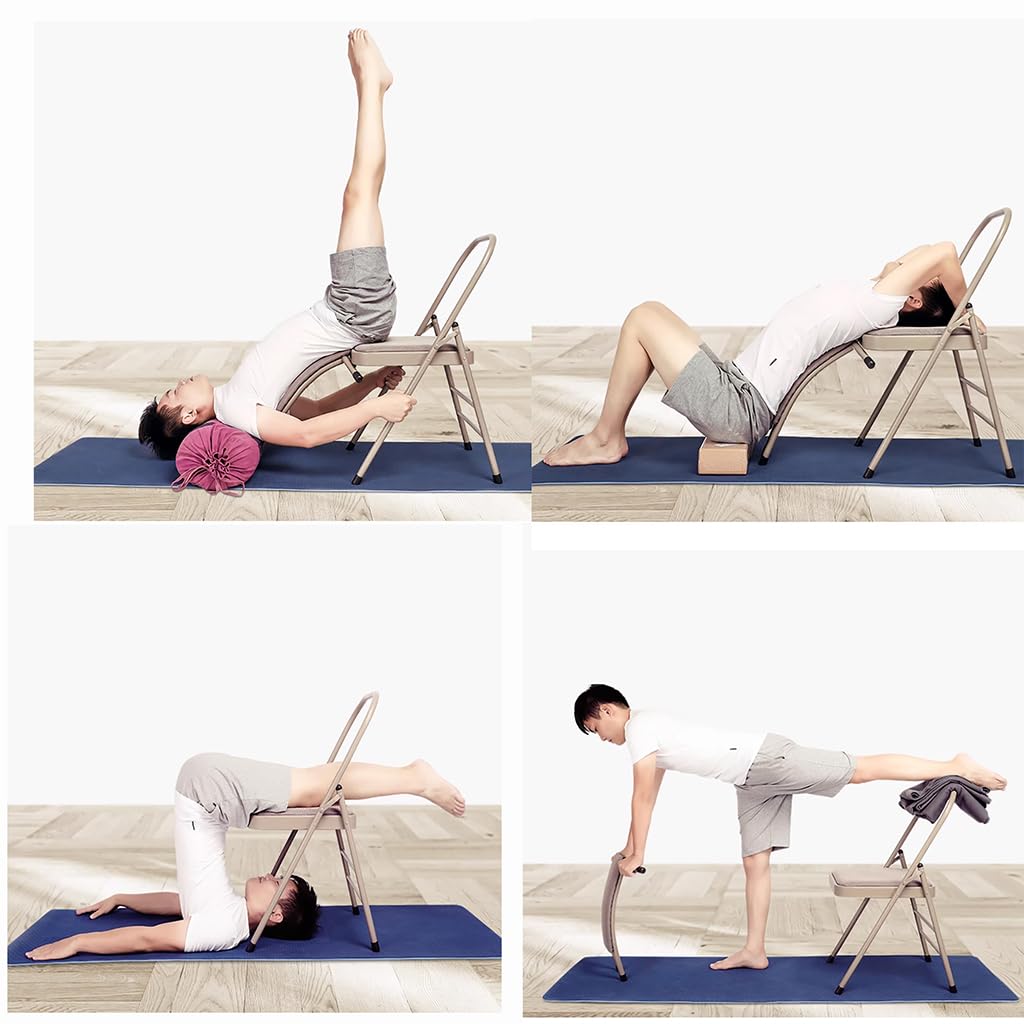 Chaise De Yoga Pilates, Chaise Auxiliaire De Yoga avec Support Lombaire, pour L'entraînement De L'équilibre, Chaise De Yoga Portable Pliable, Chaise De Yoga Iyengar,Khaki