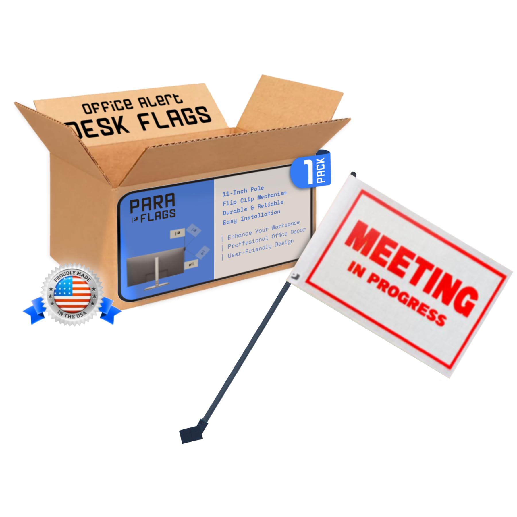 1 Pack Paraflags Big Desk Flag - Professional Office Privacy Signal with Flip Clip - 11 inch - Made in the USA - Zoom Meeting In Progress Conference Status Alert - Perfect for Office Cubicles,