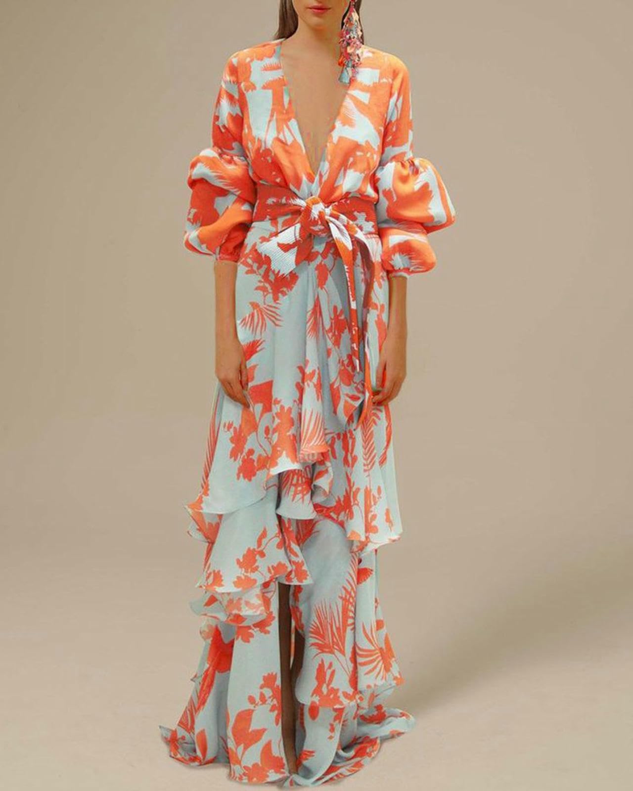 Robe De Mode À Imprimé Floral pour Femmes-Vert-l