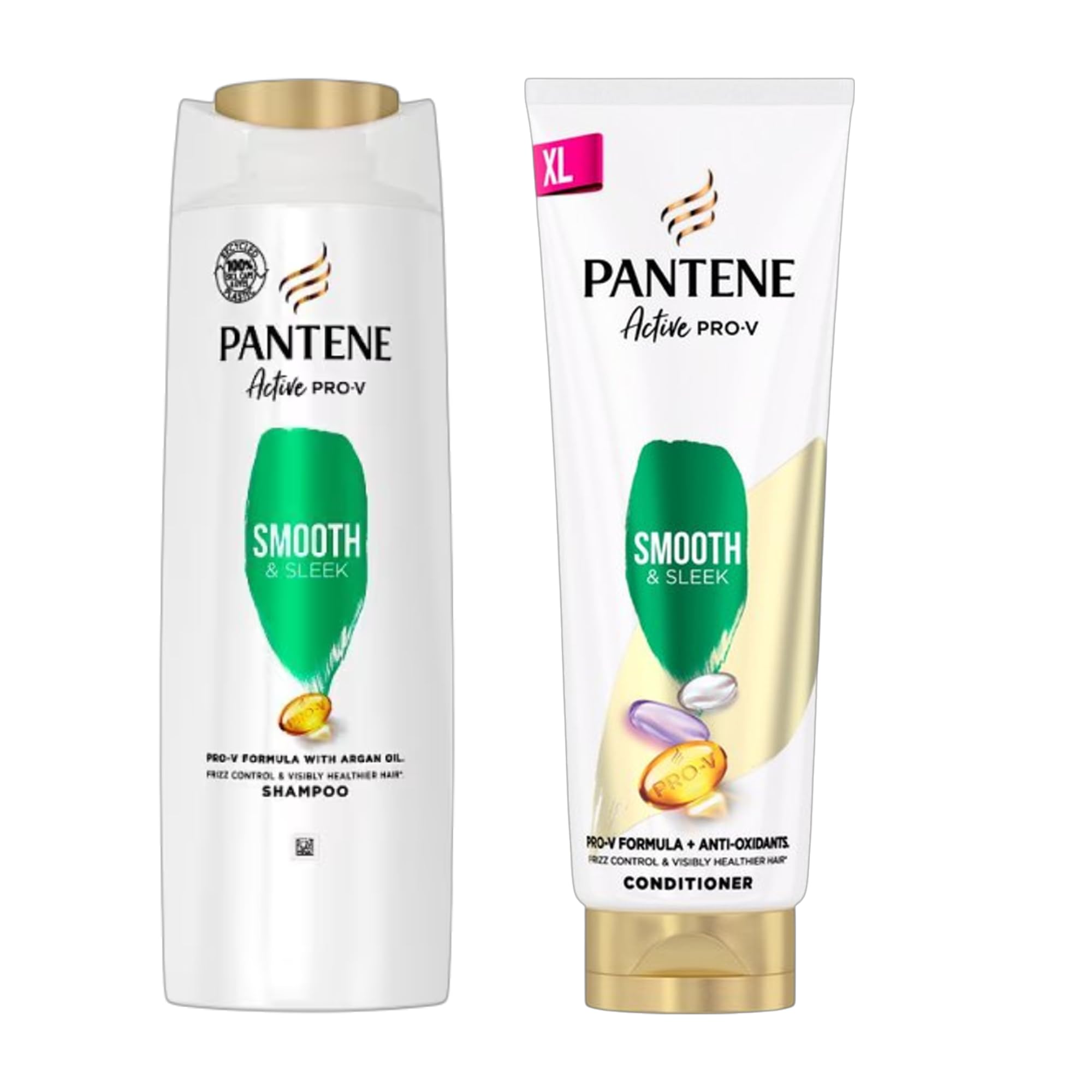 Pantene Smooth & Sleek Shampoo 500ml & Conditioner 350ml Set | Pro-V Formula with Argan Oil | Frizz Control & Healthy Shine