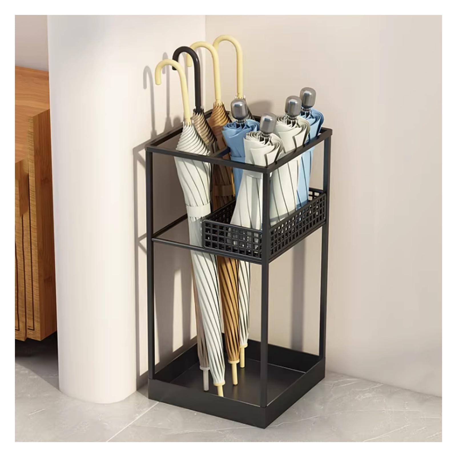 GHHVFEC Umbrella Stand for Entryway, Durable Mesh Holder for 15 Umbrellas, Stylish Storage Solution for Home and Office, Multi-Purpose Design for Organizing