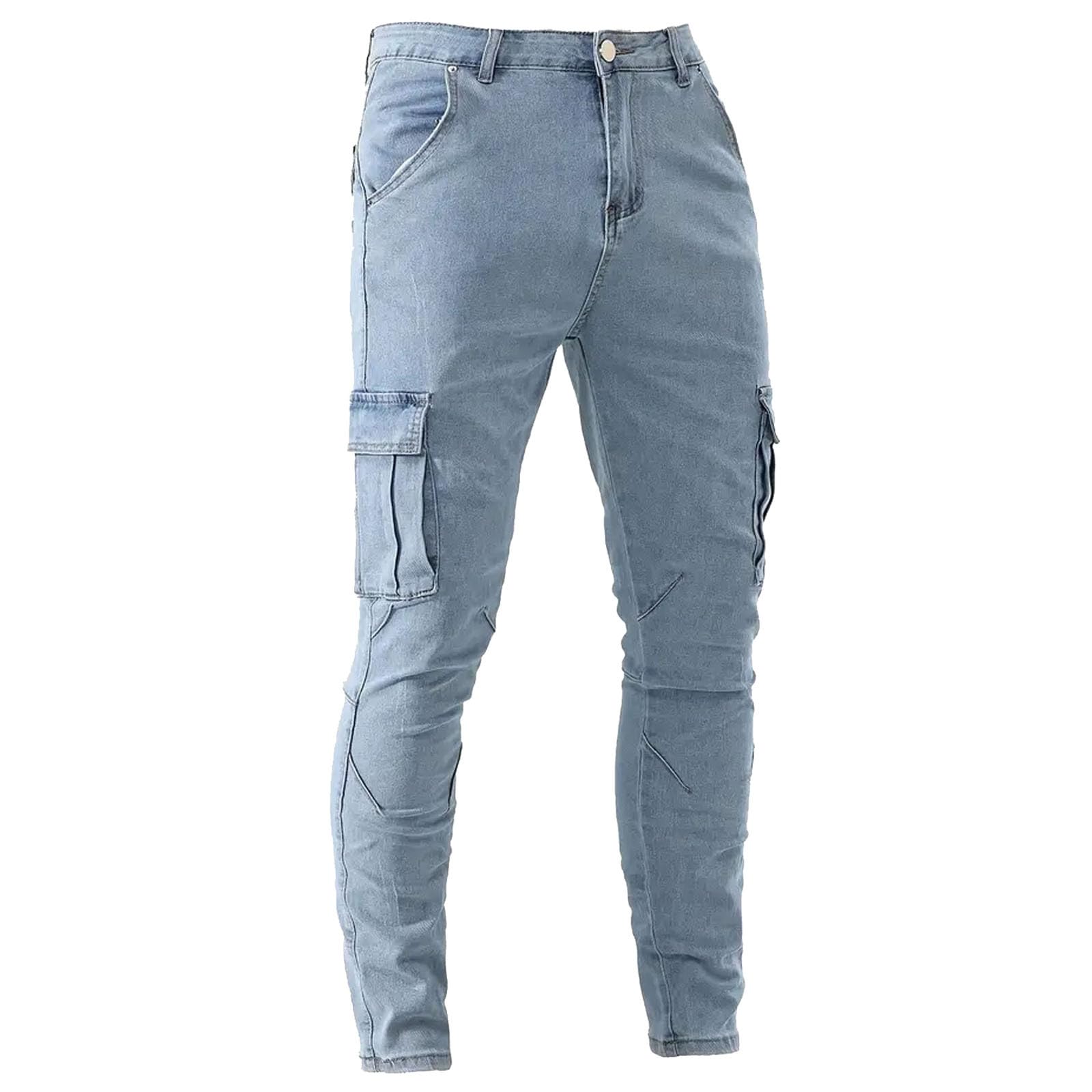 Jeans Strappati Uomo, Pantaloni Jeans Uomo Strappati Tempo Libero Stretch Rilassato Fori nel Ginocchio Denim Pantaloni Regular Fit Jeans Uomo Taglie Forti Jeans Moto alla Moda per Tutte Le Occasioni