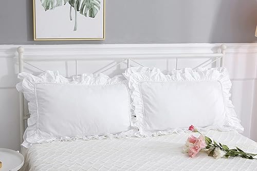 Vista 177 de Fundas de almohada cuadradas blancas con volantes, fundas de almohada europeas, 100% algodón, 18 x 18 pulgadas, 2 unidades Blanco 3