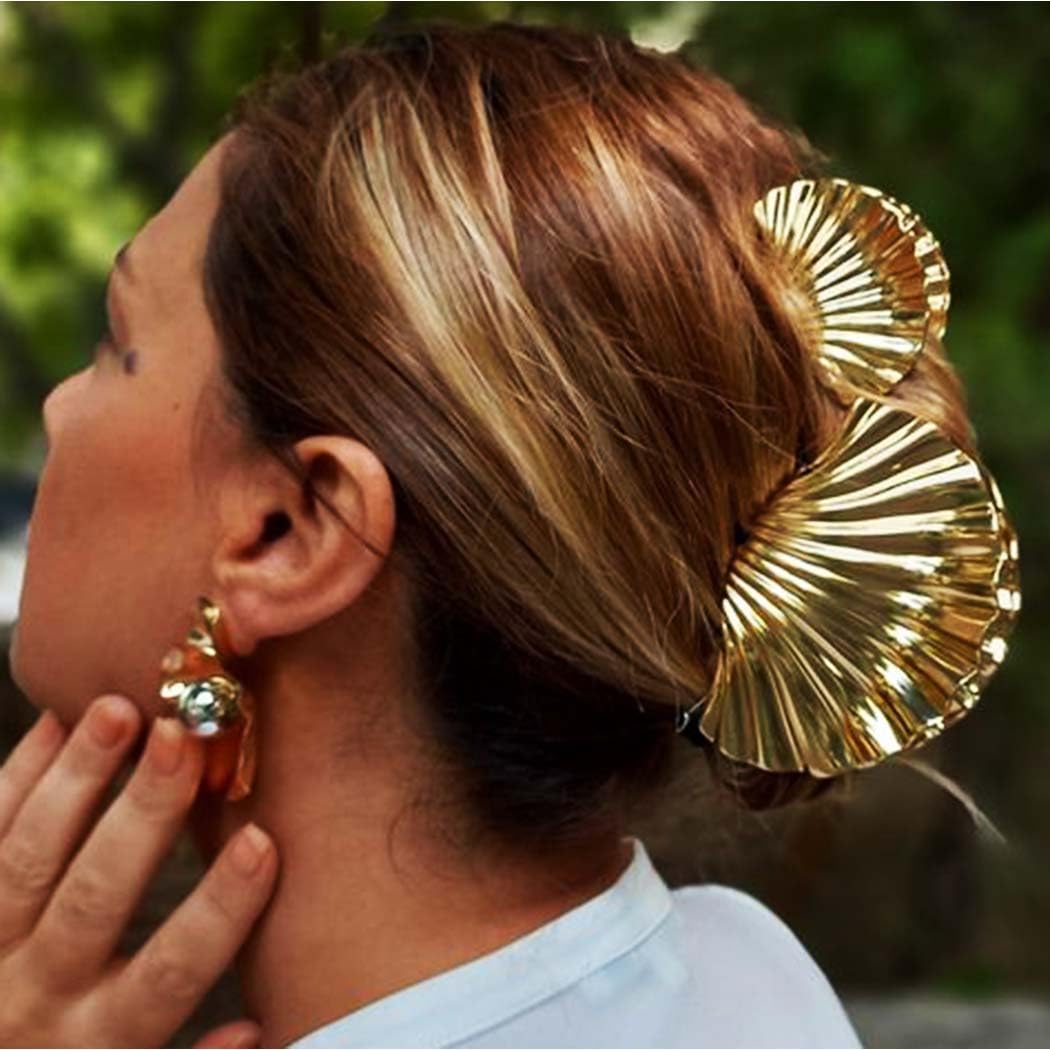 Reaky Seashell Claw Clips Gold Metal Hair Clip for Women (Pack of 2) (9.5 cm and 7 cm), 1 count (Pack of 2) - Image 3