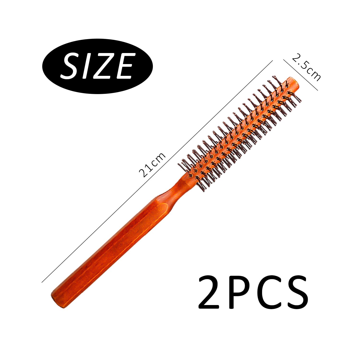 2 Pieces Wooden Handle Round Comb, Round Brush, Round Brush For Blow Drying, Small Hair Brush, Women'S Hair Comb, Brown Hair Comb - Image 2