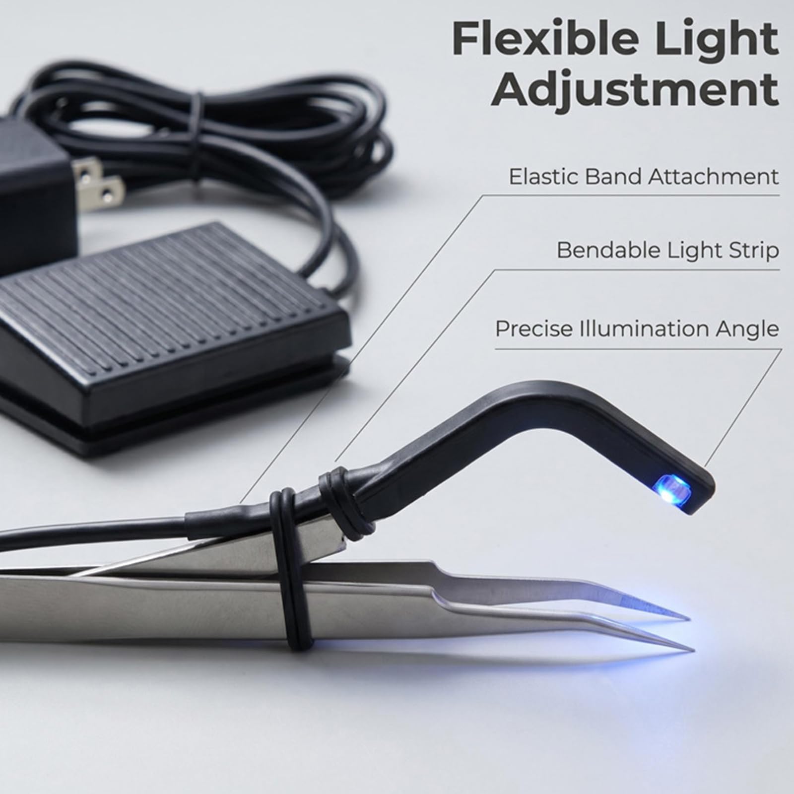 Lampada per Ciglia, Lampada UV 1 W con Pedale per Polimerizzazione UV | Lampada per Extension Ciglia con 2 Strisce Luminose Flessibili e Pinzetta per Colla per Ciglia Smalto per Unghie e Gel UV
