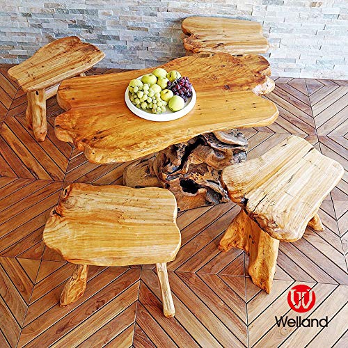 WELLAND Natural Wood Bench, Live Edge Stool Cedar Wood 21" L x 13" W x 18" H - Thumbnail 3