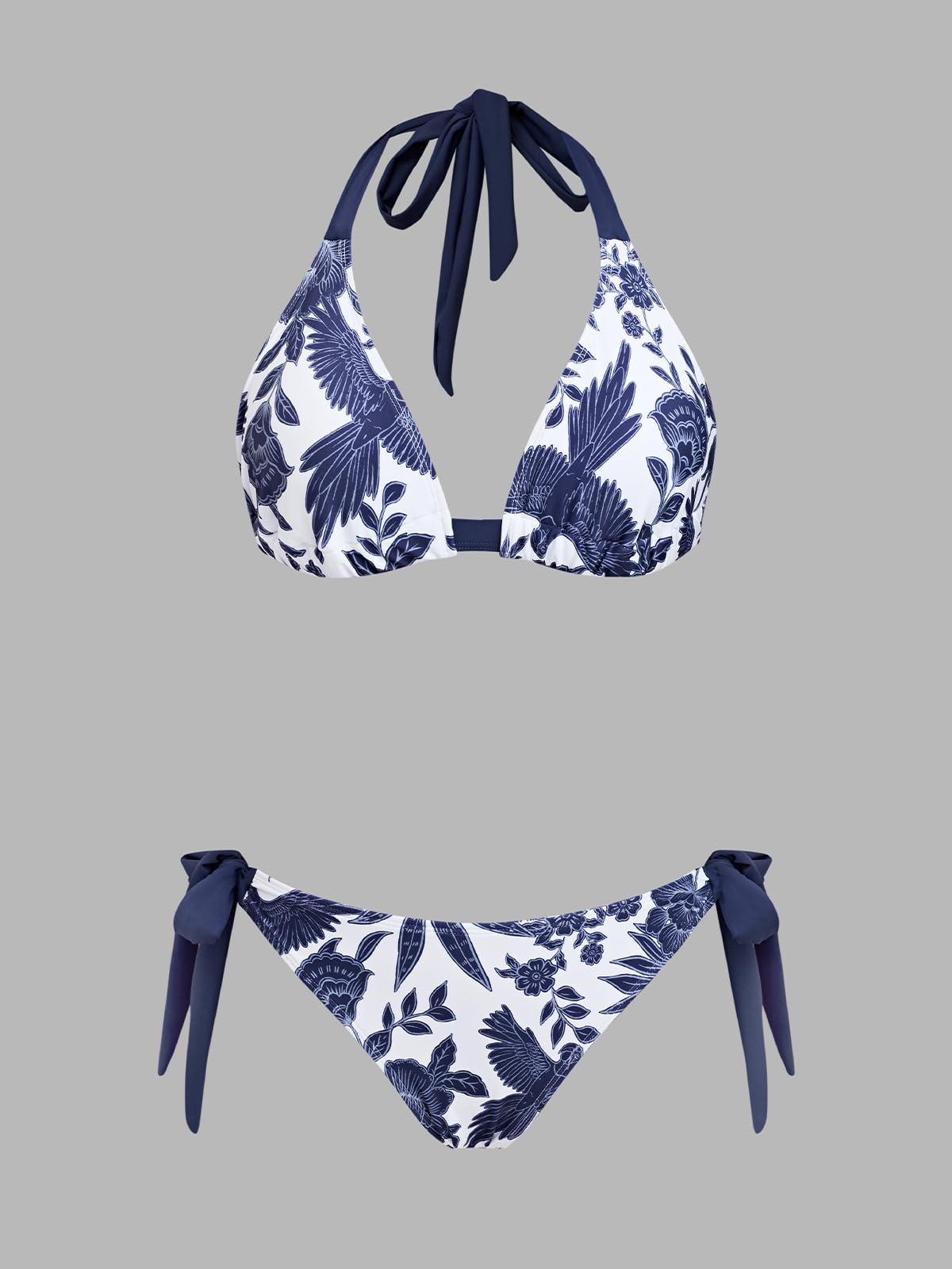 CUPSHE Damen Bikini Set V Ausschnitt Bademode Blumenmuster Tiefer Halterträger Spitzenbesatz Badeanzug