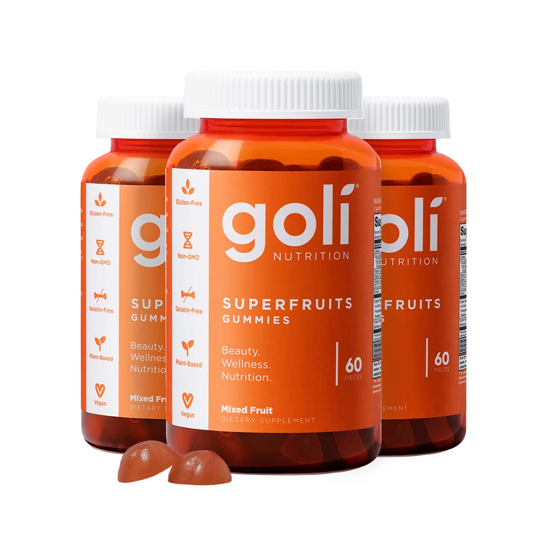 Goli Nutritional Supplement, SuperFruits Beauty Gummy Vitamin - 180 Count - Collagen-Promoting Ingredients - Mixed Fruit, Vegan, Plant-Based, Non-GMO, Gluten-Free & Gelatin Free