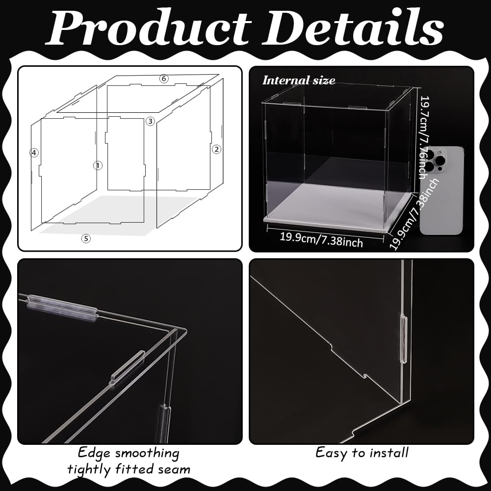 FINGERINSPIRE Acrylic Display Case 21.3x21.3x20.7cm Model Display Case with Rubber Rings Acrylic Display Case with White Base Clear Assemble Display Boxes Display Box for Minifigures Collections - Image 4