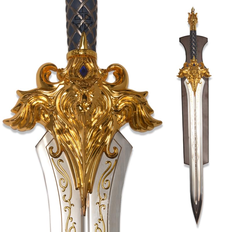 Sword fort 46.5 inch Stainless Steel King Ryan Lion Sword Vintage Martial Arts Sword with Hanging Plate Lion Head Relief Craft, Suitable for Cosplay, Collection, Decoration and Gift