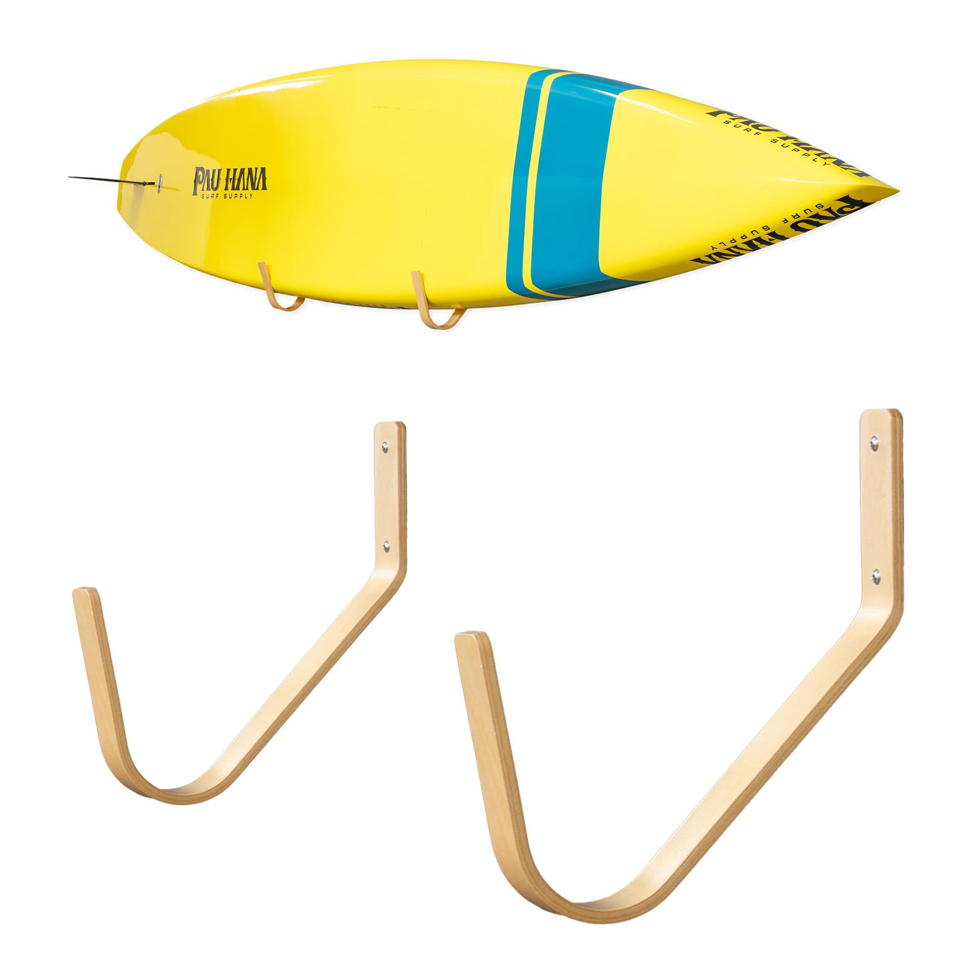 StoreYourBoard Minimalist Wood SUP Rack, Standup Paddleboard and Surfboard Wall Mount Storage Hooks, Solid Wood Display, Holds 40 lbs