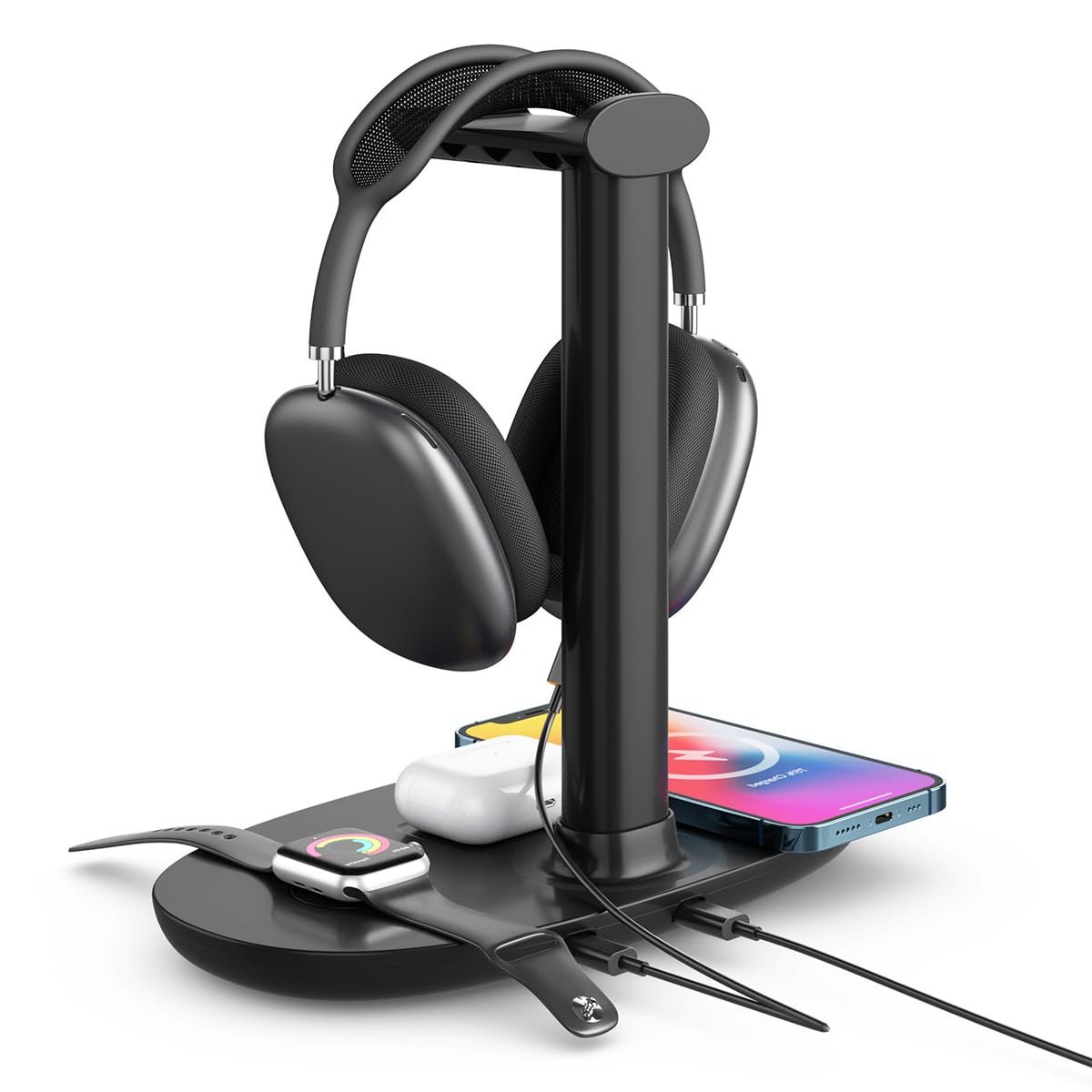 Stazione di Ricarica Wireless 4 in 1 con Supporto per Cuffie per Smartphone, Orologi Intelligenti, Cuffie Wireless