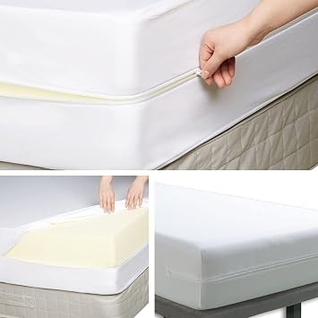 Plain Zipped Mattress Cover Ptotector Anti Bed Bug Full Mattress Encasement Super King 180 * 200 * 30 cm