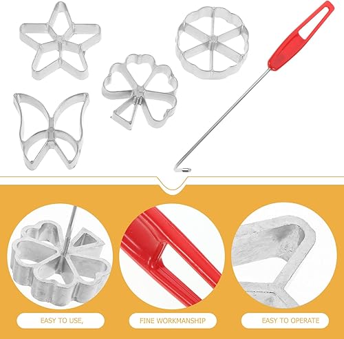 Miniatura 4 de Kichvoe Moldes para bunuelos con asa, 5 piezas rosetón timbal hierro set gofres moldes con mango embudo pastel anillo Molde para buñuelos de Viento