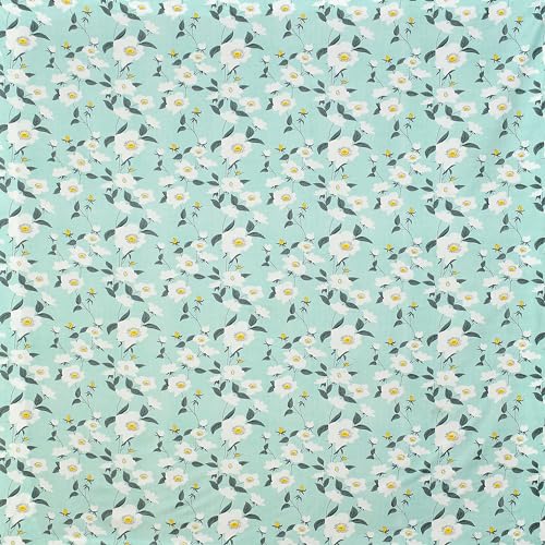 Image of KAWI Elastic Fitted Bedsheet Cotton Blend 200 TC Double Bed With 2 Pillow Cover (72 inchX78 inch)-Light Green Flower