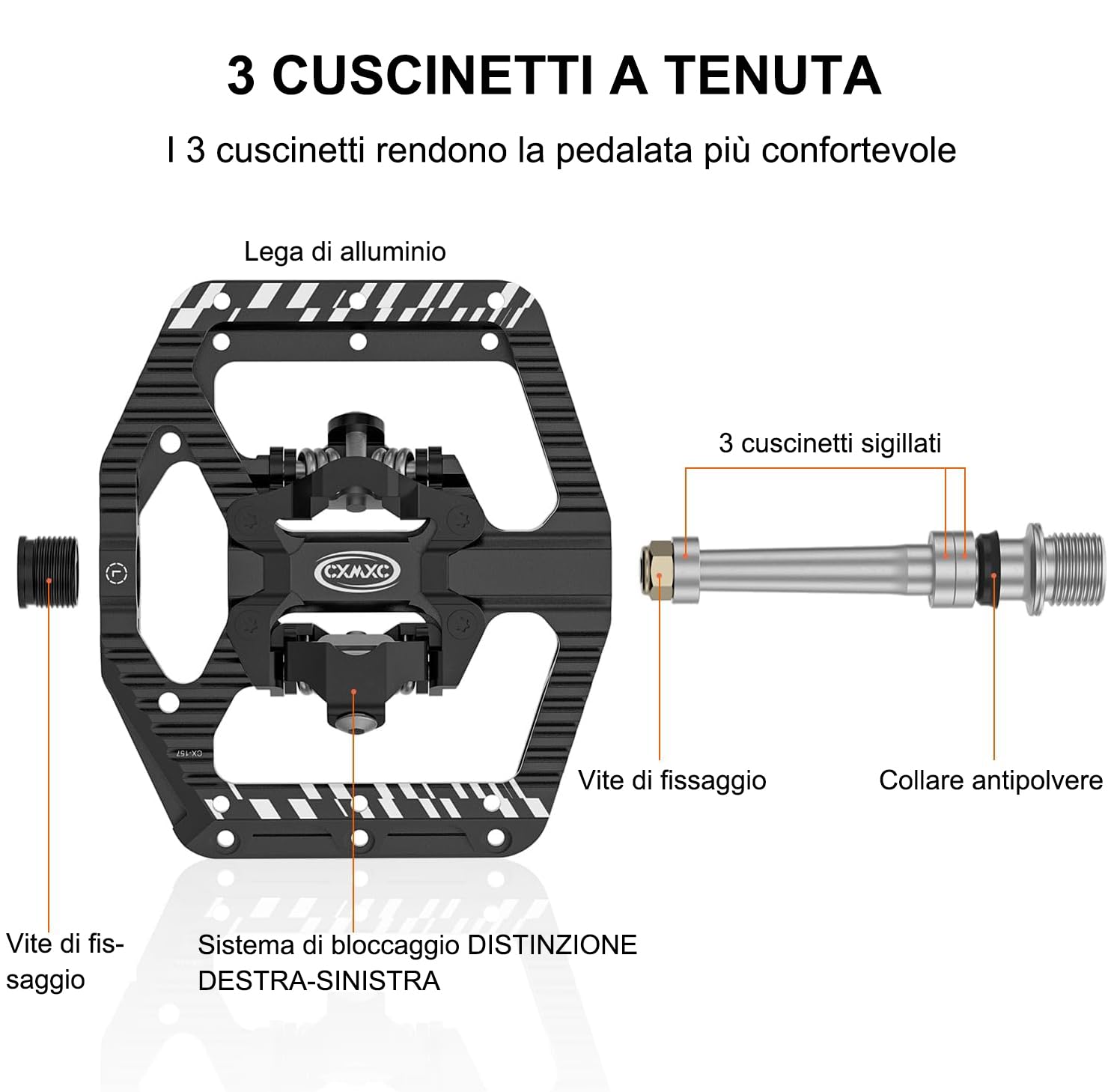 CXWXC Pedali per bicicletta, a clic e piatti con 3 cuscinetti, pedali in alluminio, 9/16 pollici, pedali per bici da corsa, mountain bike, city bike