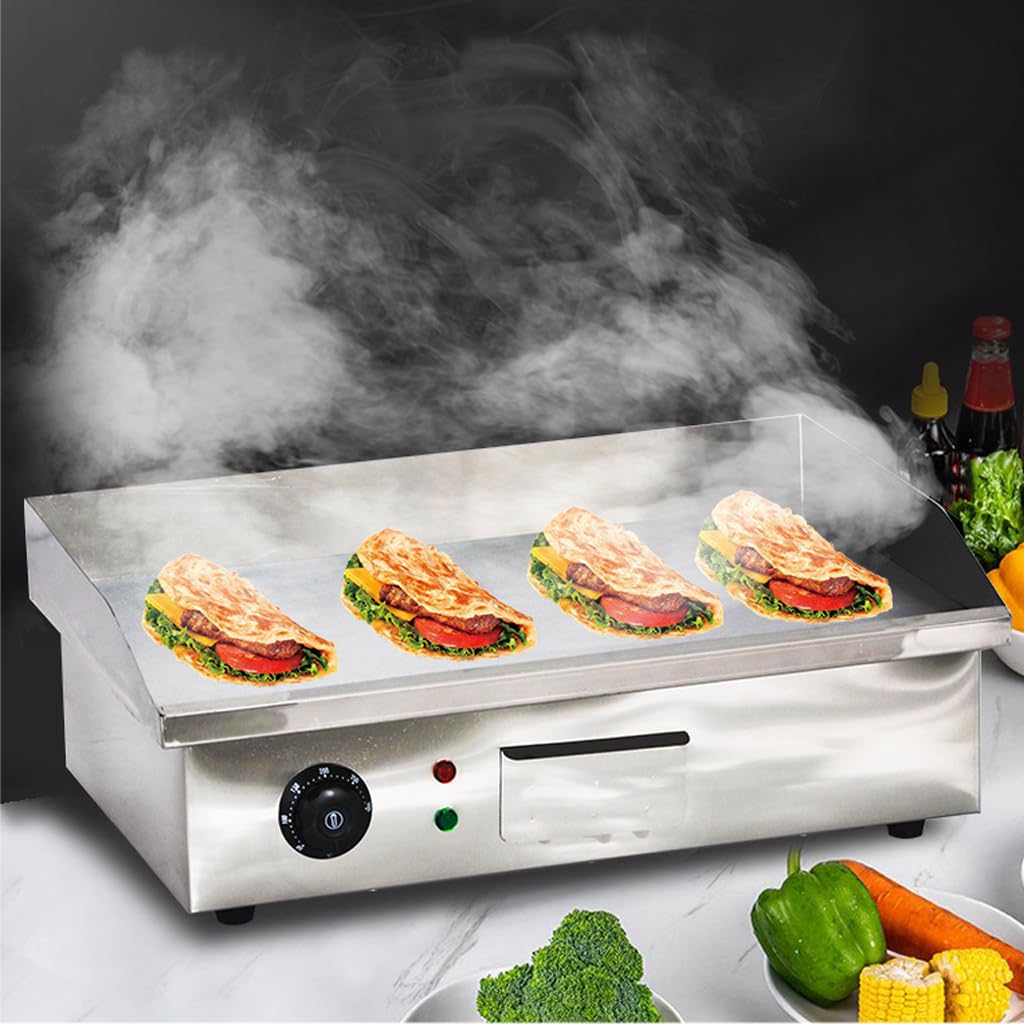 Plancha Eléctrica 8mm Acero 300°C Tapas Hamburguesa 54cm | Placa de acero laminado en frío 8mm | Control 50-300°C | Bandeja recogegrasa grande | Para tapas | Calor uniforme