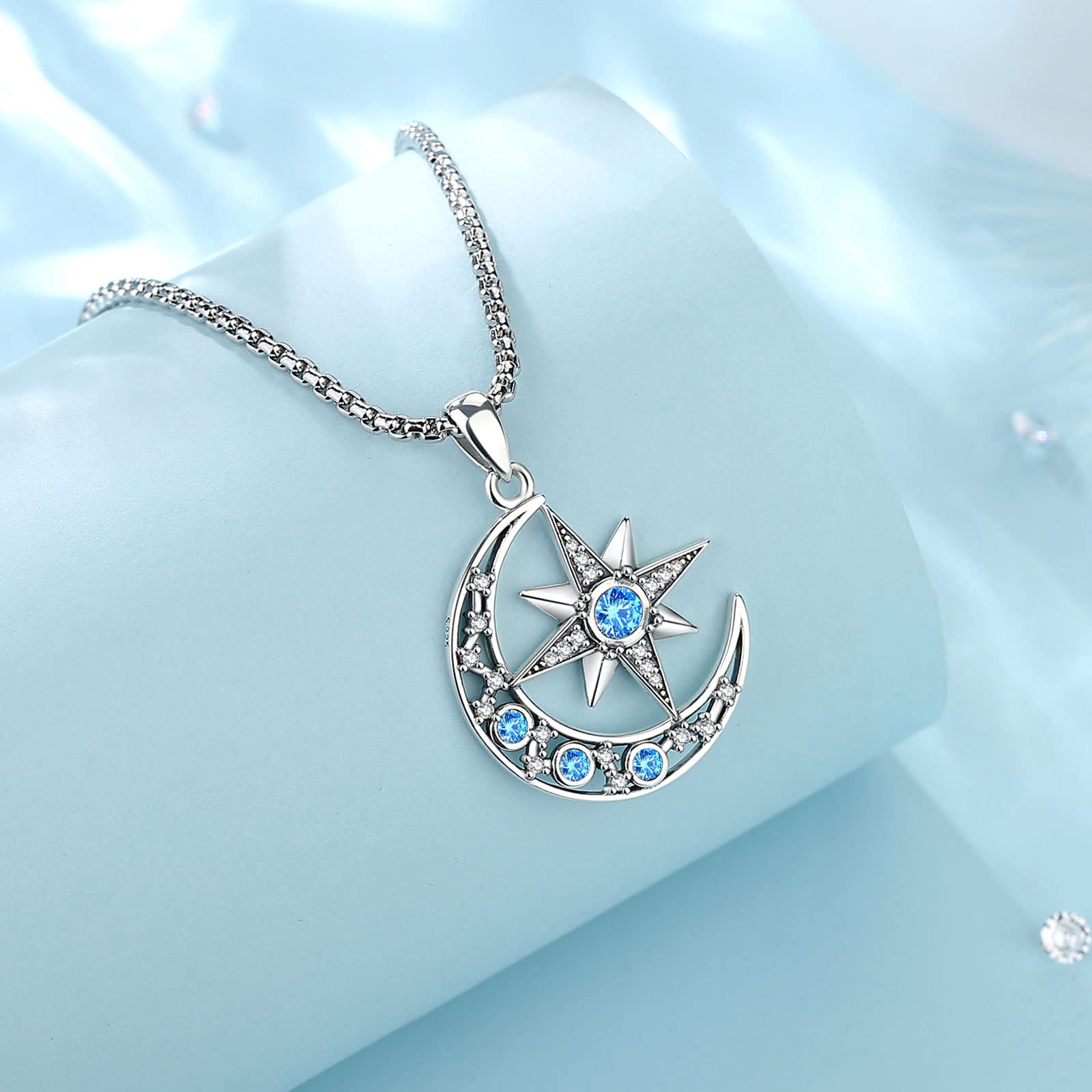 Collar Luna Sol Estrellas para Mujer Plata de Ley 925, Colgante Energía Collares Estrella Collar the Witcher, Sol Luna Joyería Original Regalo para Mujer Madre Hija Hermanas, 45CM